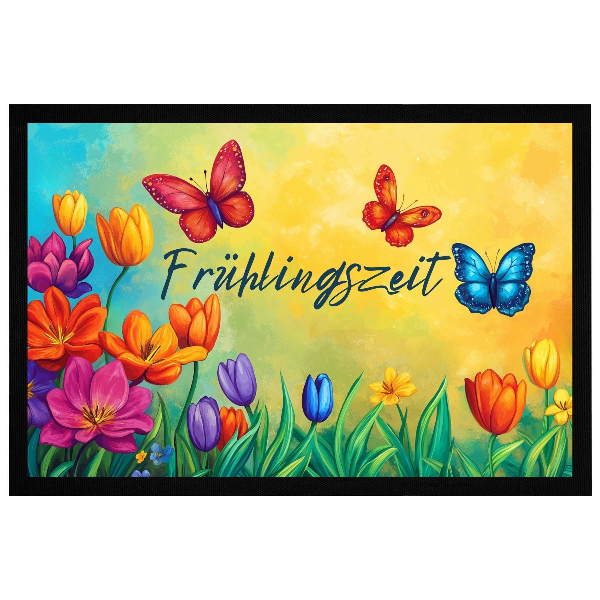 Frühlingszeit Fußmatte mit bunten Blumen und Schmetterlingen für einen fröhlichen Eingangsbereich