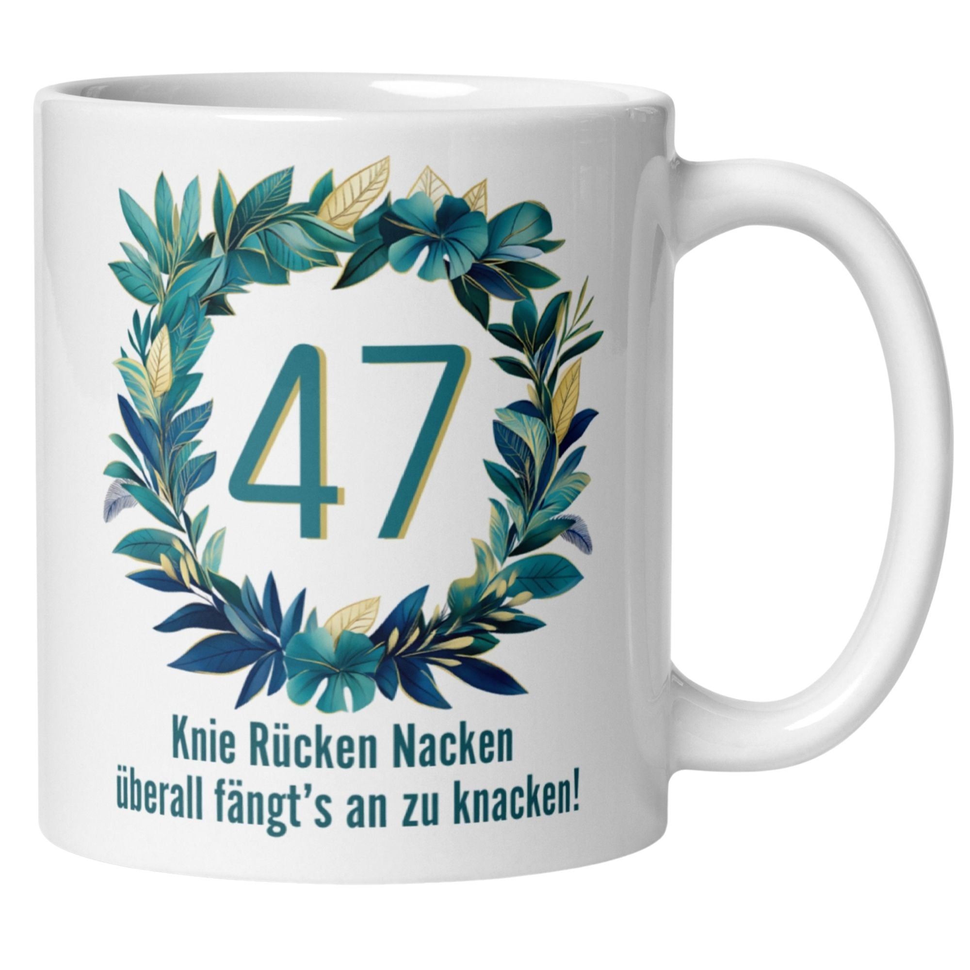 Momentals® Tasse 47. Geburtstag | Zahl & Spruch | Knie Rücken Nacken