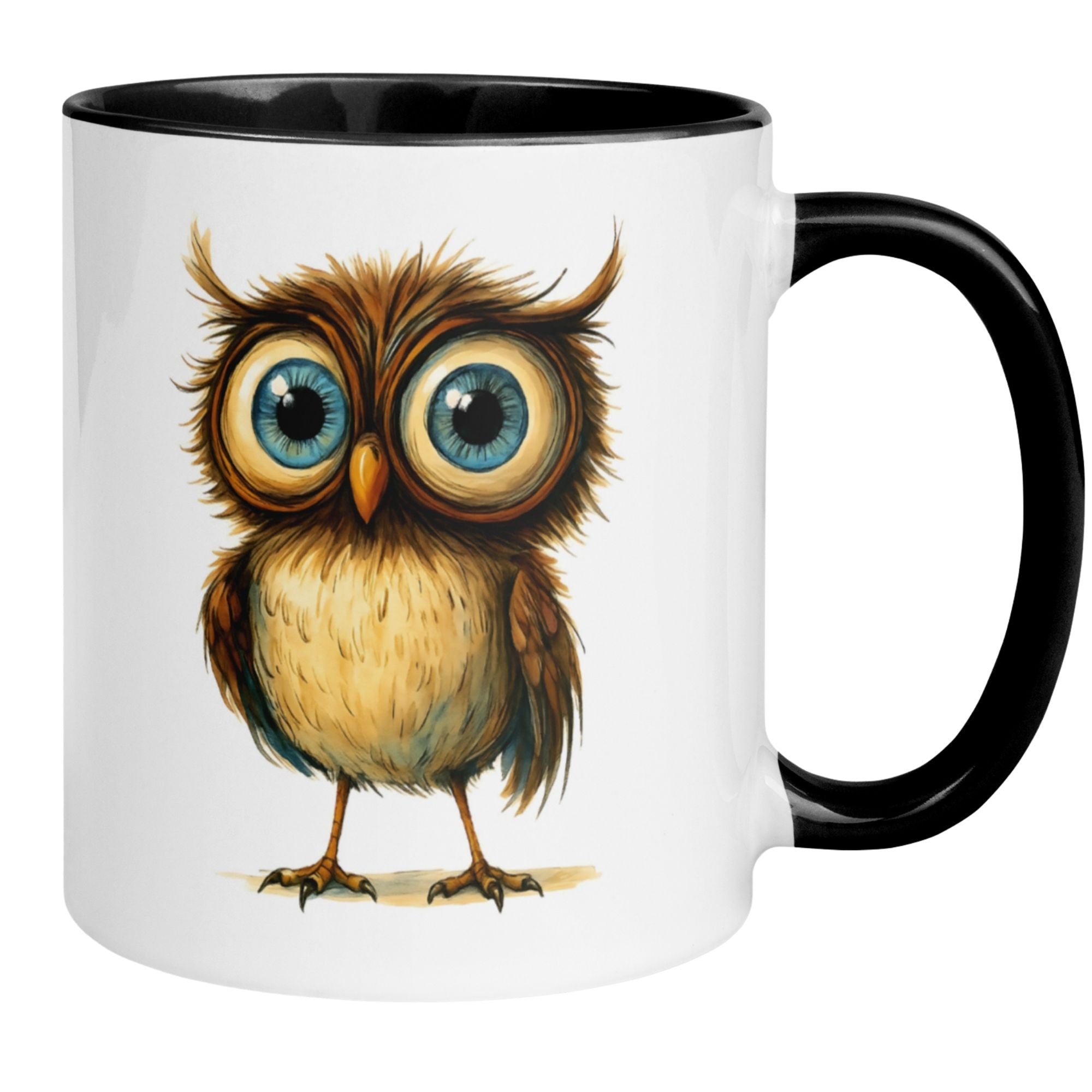 Momentals Eule Tasse mit humorvollem Design und großen blauen Augen für Tierliebhaber