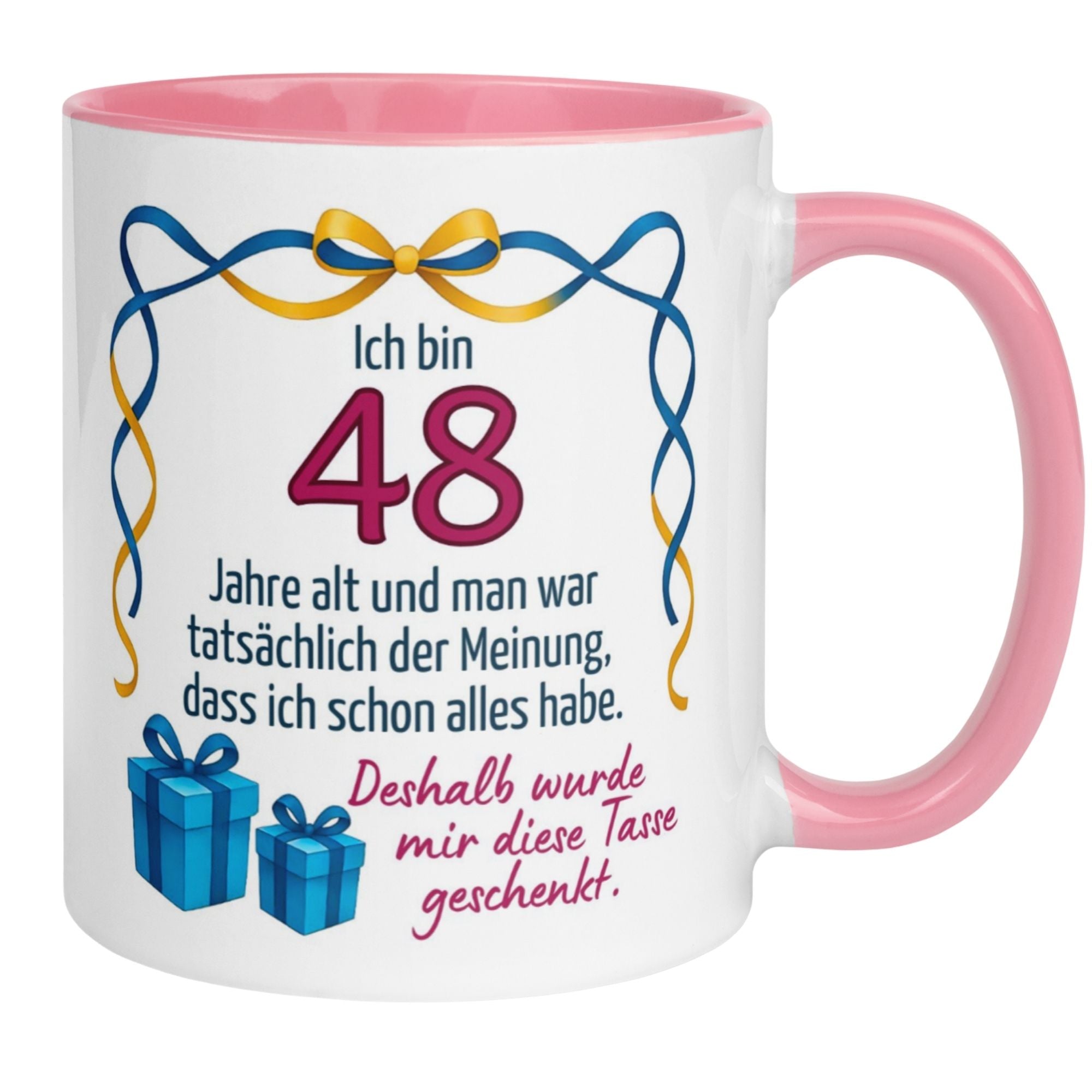 Humorvolle Geburtstagstasse für 48. Geburtstag mit witzigem Spruch und Geschenken