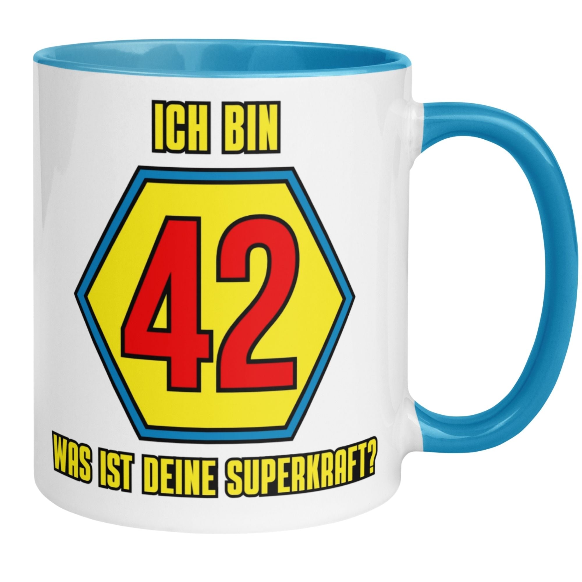 Tasse 42. Geburtstag | Superheld & Spruch | Ich bin 42 und was ist deine Superkraft