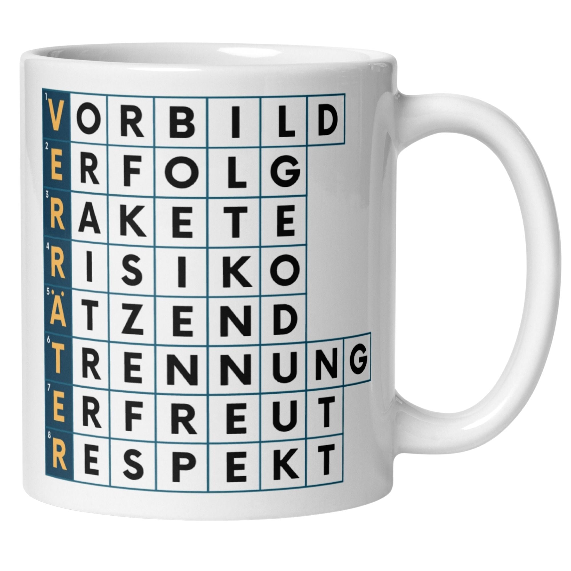 Momentals® Tasse Abschied | Beidseitiges Motiv & Spruch | Verräter mit Kreuzworträtsel • Momentals