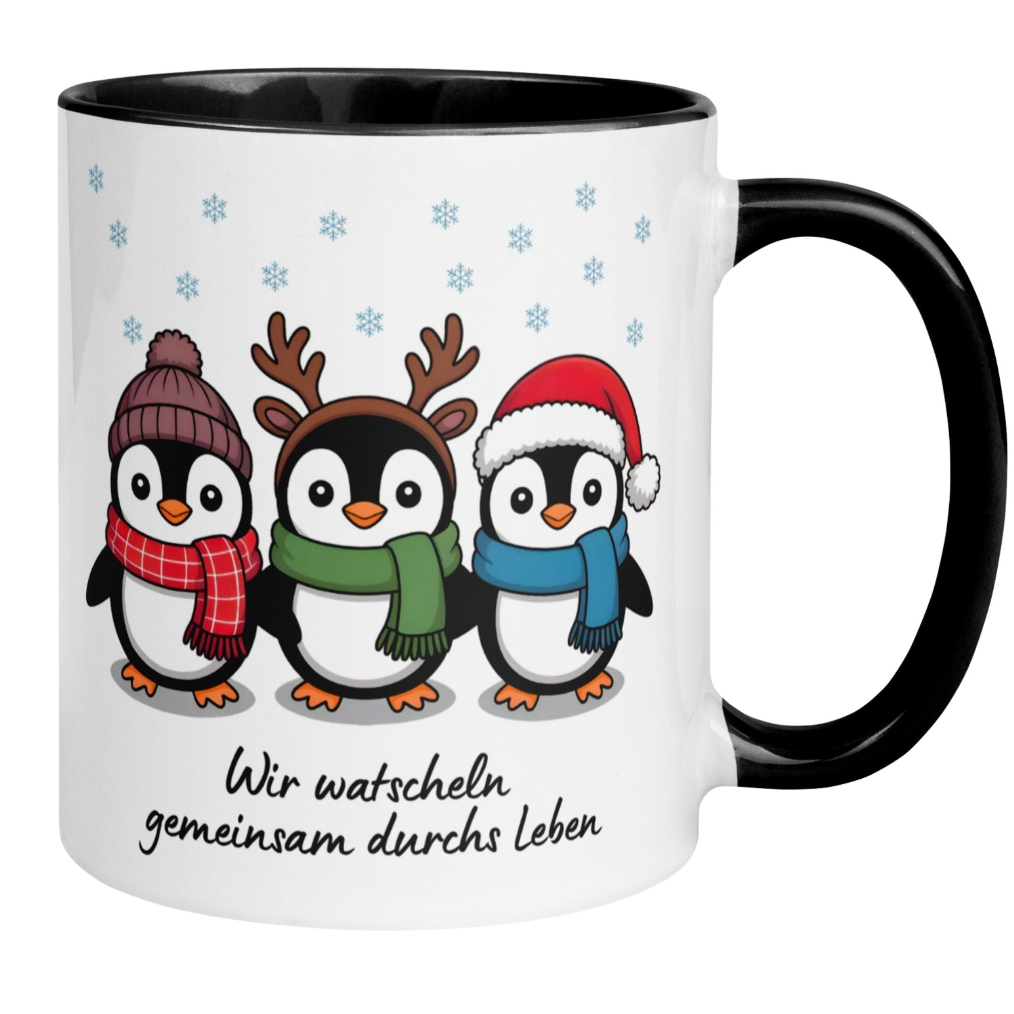 Tasse Pinguin – „Wir watscheln gemeinsam durchs Leben“ – lustiger Geschenk Becher