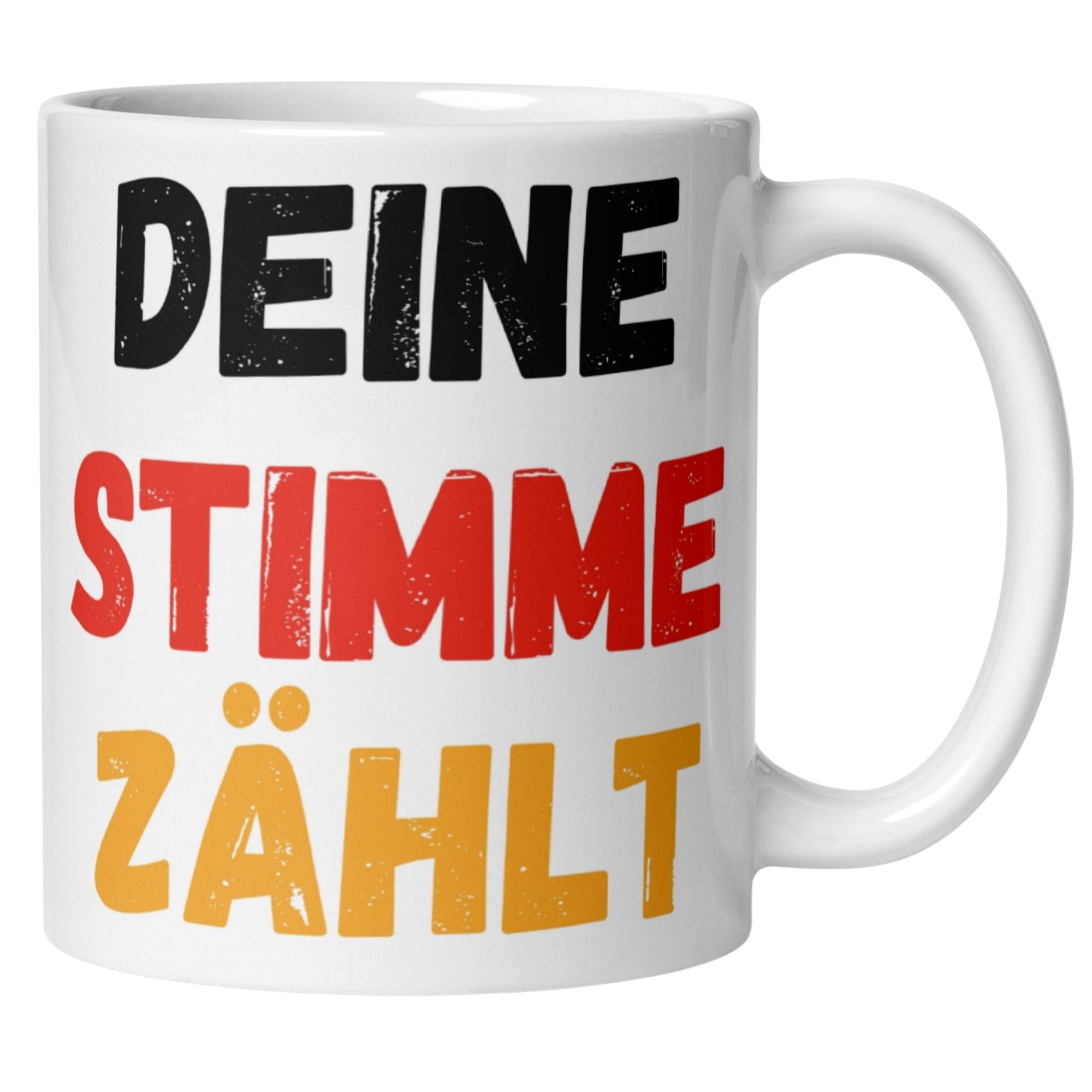 Momentals® Tasse mit dem Spruch 'Deine Stimme zählt' in Schwarz-Rot-Gold für politisches Engagement