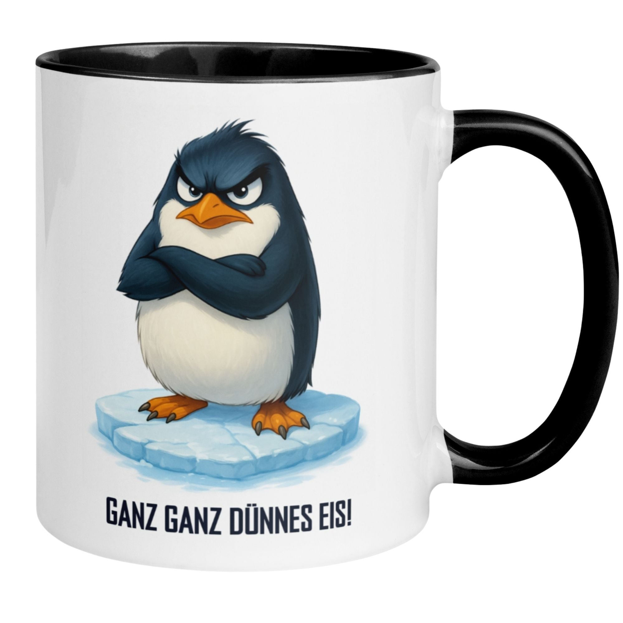 Momentals Tasse mit wütendem Pinguin-Motiv und Spruch "Ganz ganz dünnes Eis!" für Morgenmuffel