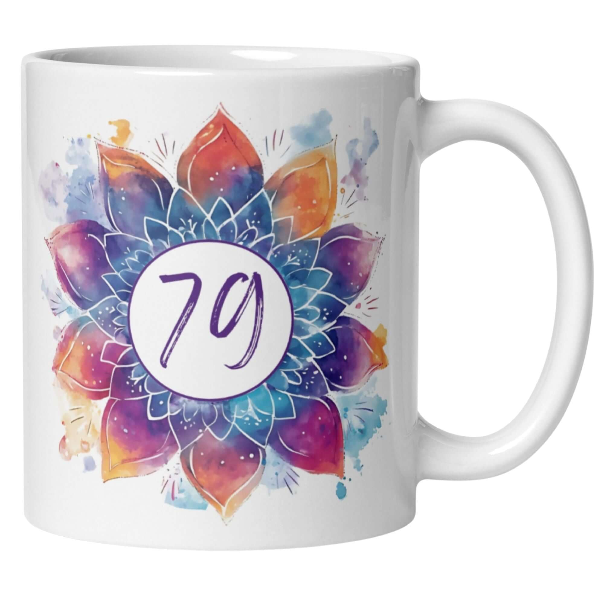 Momentals® Tasse 79. Geburtstag | Mandala Motiv | Farbenfrohes Muster mit Alterszahl • Momentals