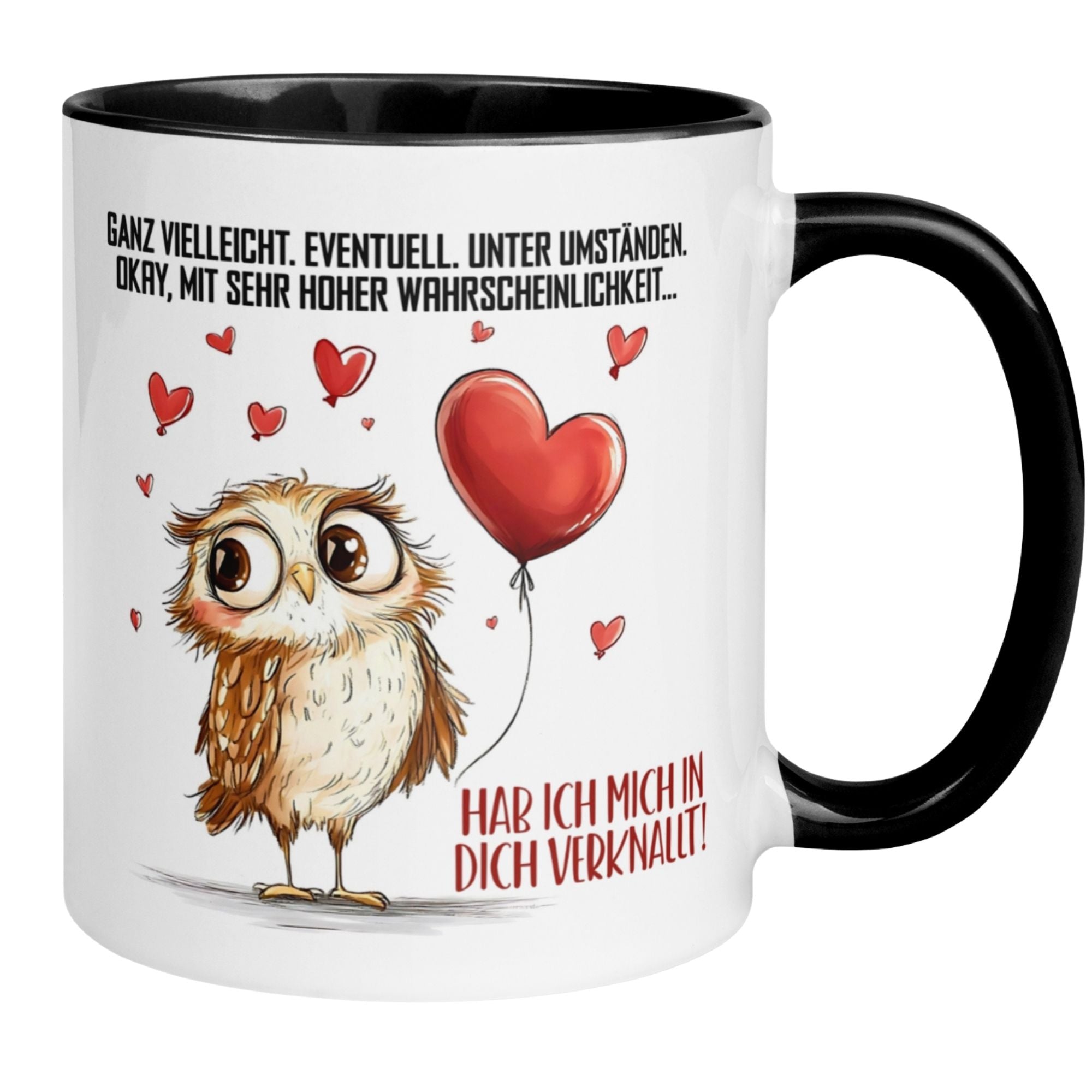 Momentals Tasse mit Eule und Herzballon, Liebeserklärung "Hab ich mich in dich verknallt!"