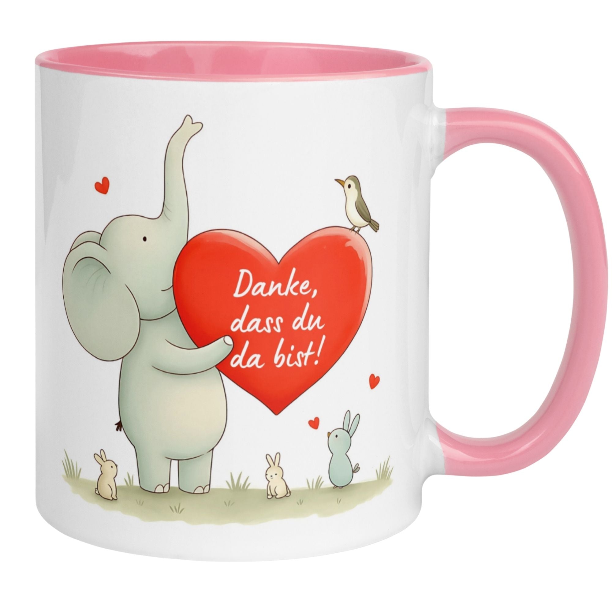 Momentals® Tasse mit Elefant und Herz, Aufschrift 'Danke, dass du da bist!' für Wertschätzung und Freude.