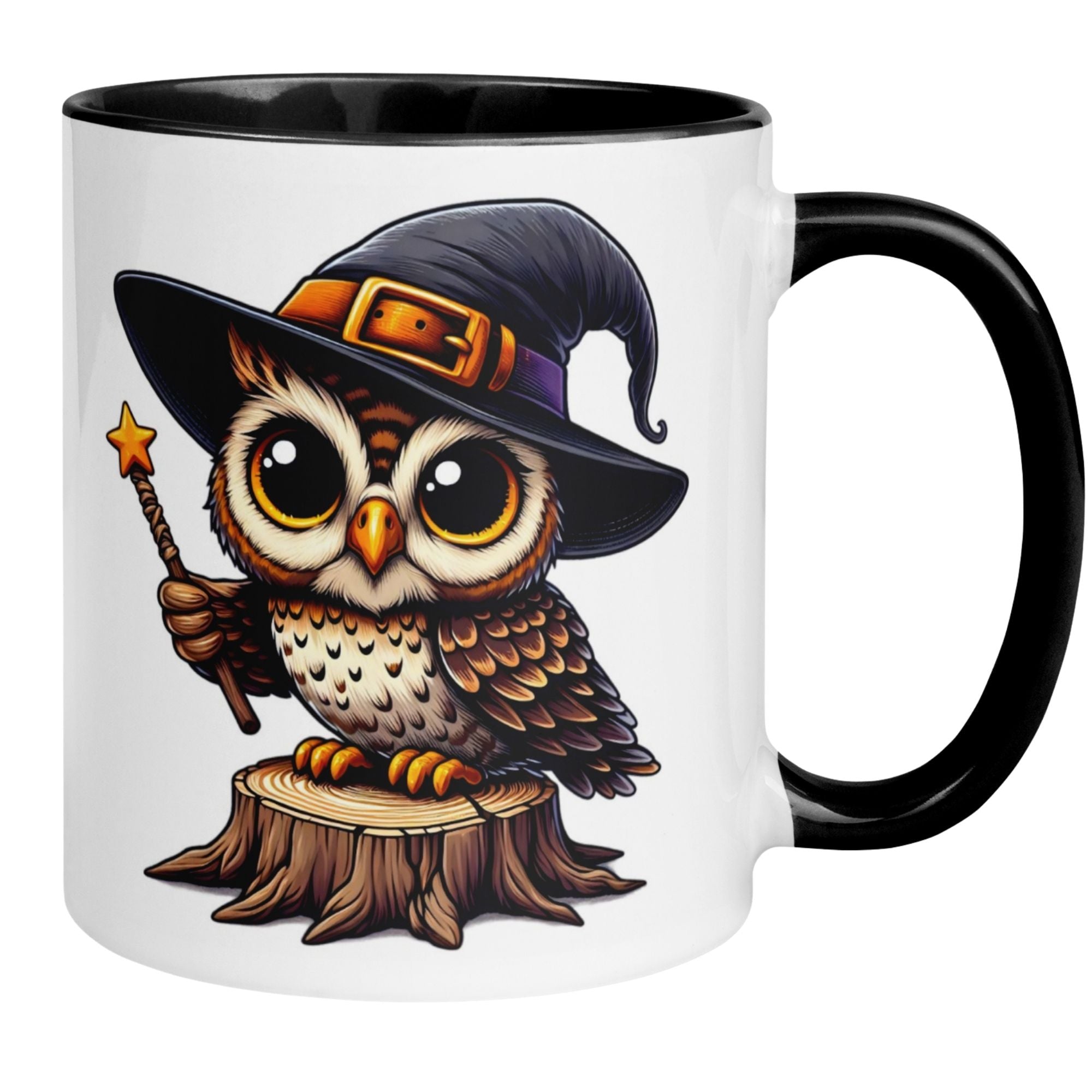 Tasse Eule – „Zauberstab“ – lustiger Eulen Geschenk Becher für Zauberer
