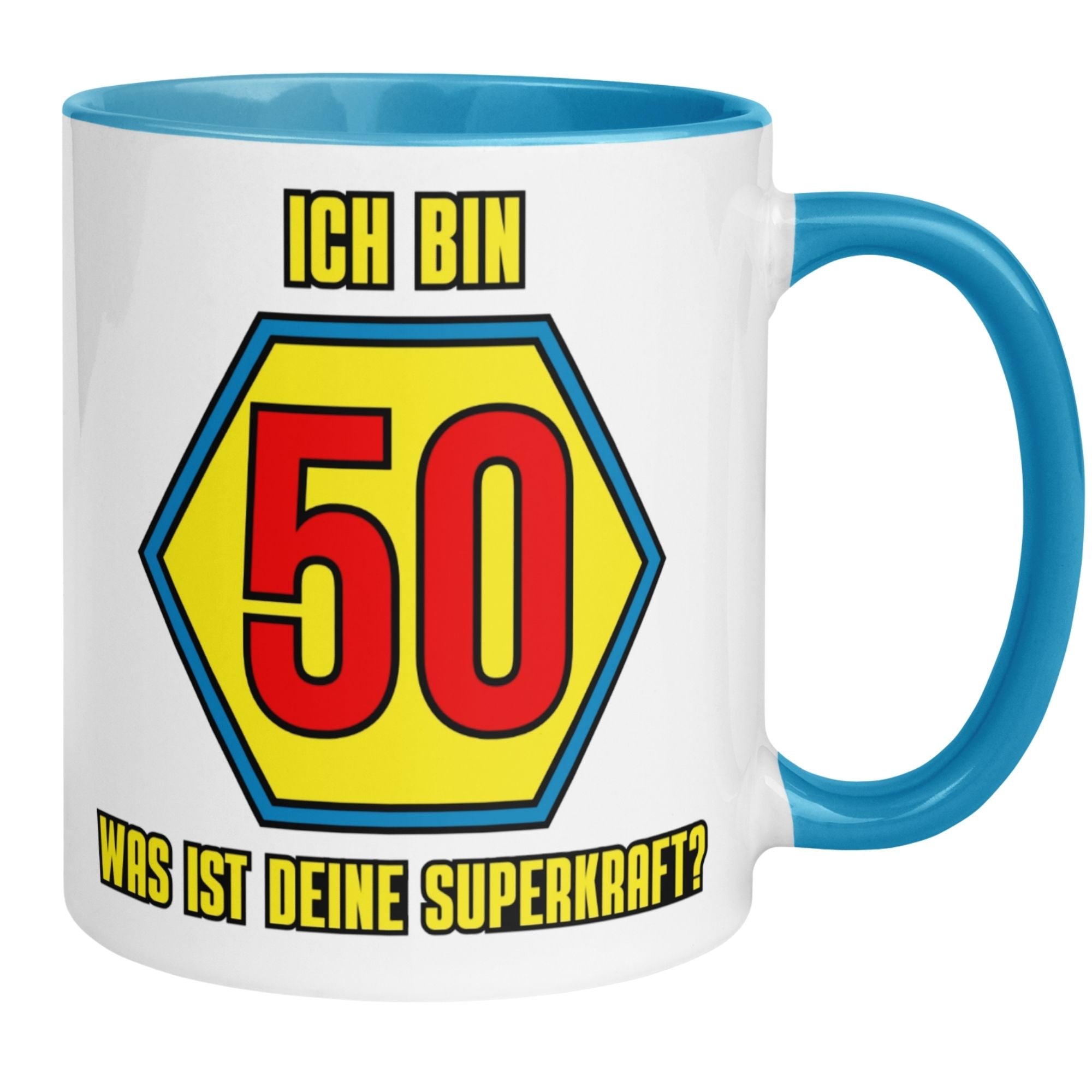 Tasse 50. Geburtstag Mann – „Ich bin 50 und was ist deine Superkraft“ – Geschenk zum Geburtstag für Männer