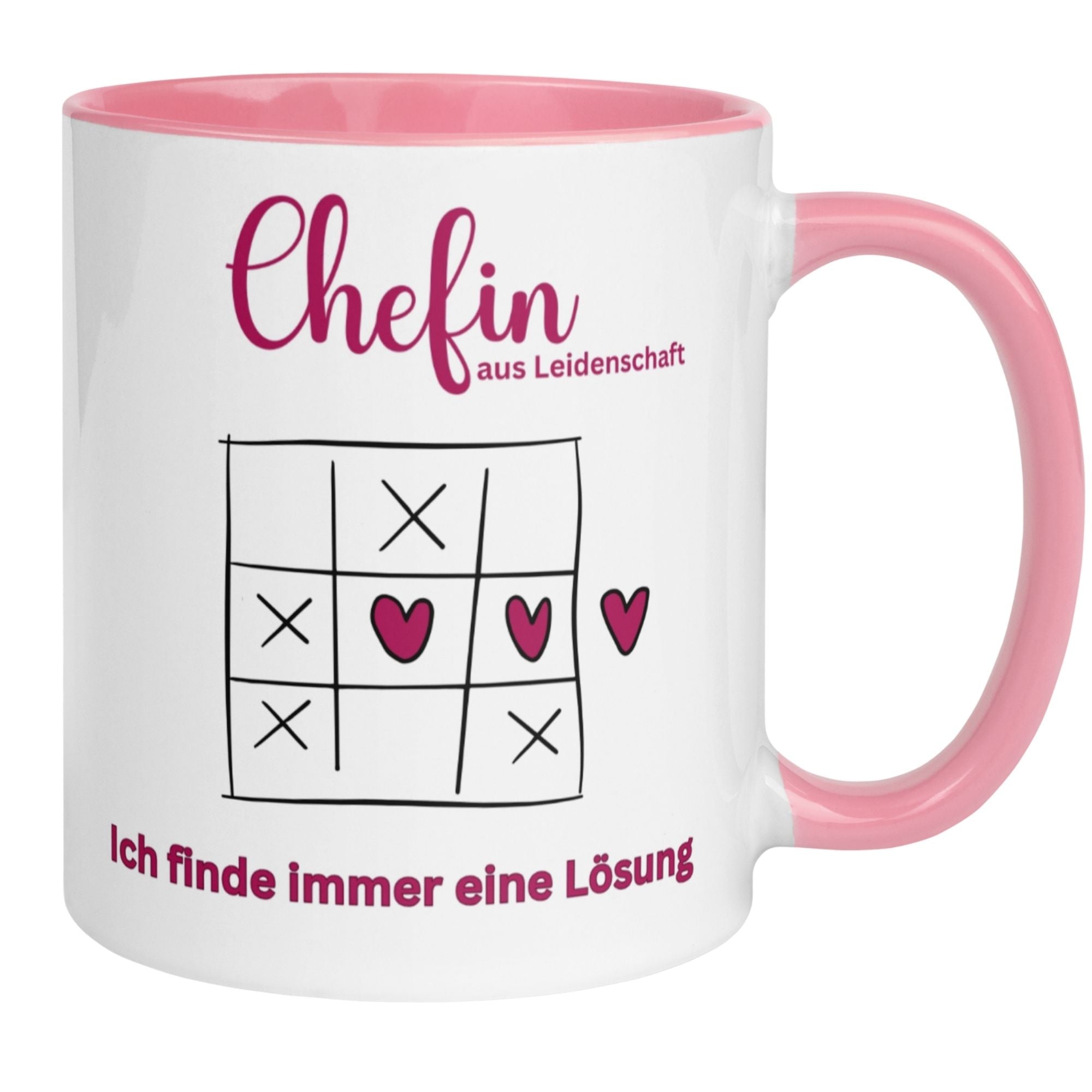 Momentals® Tasse Chefin mit Herzmotiv und Spruch "Ich finde immer eine Lösung" – kreatives Geschenk für Chefin.