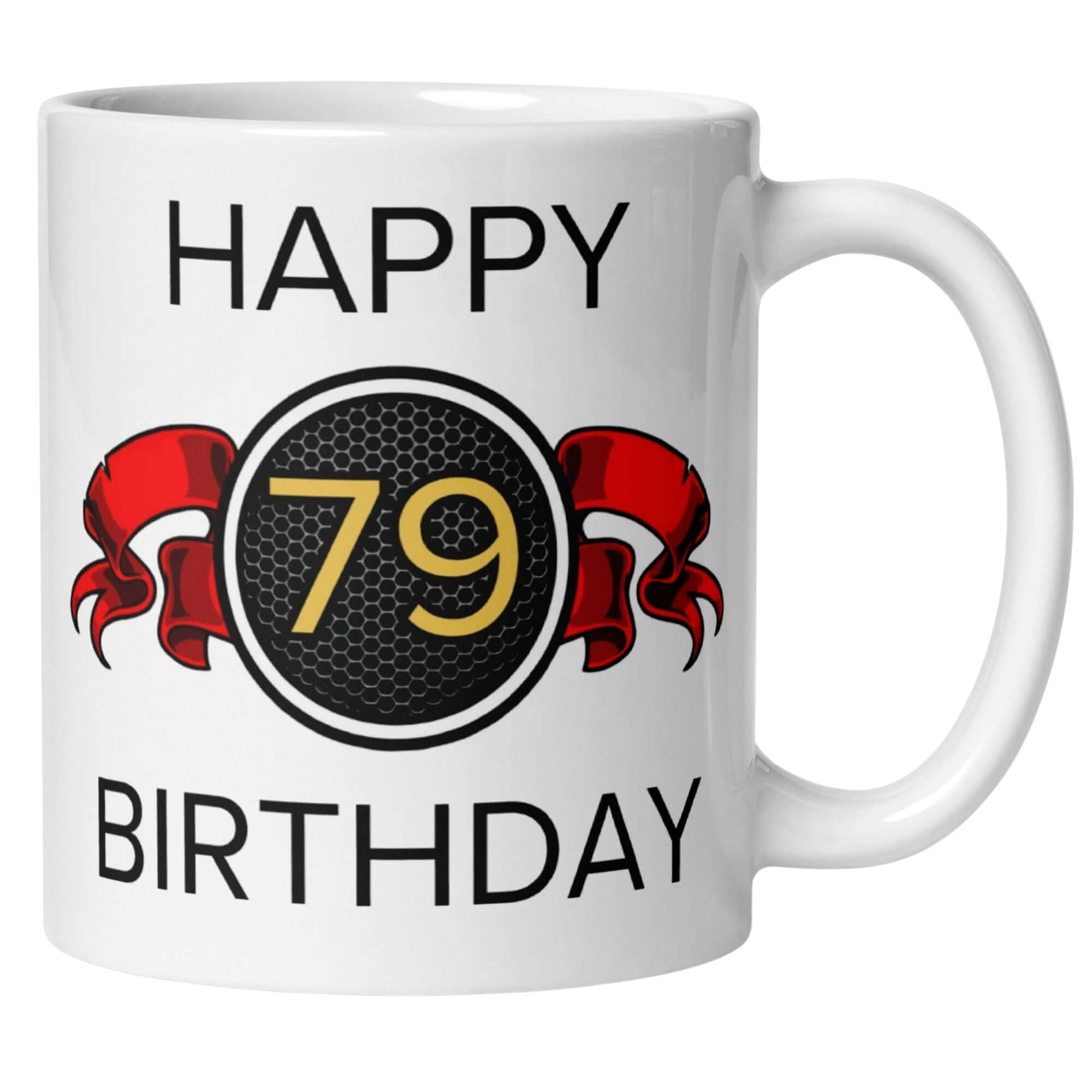 Momentals Tasse 79. Geburtstag mit Wappen und roter Schleife, ideal für stilvolle Geburtstagsfeiern