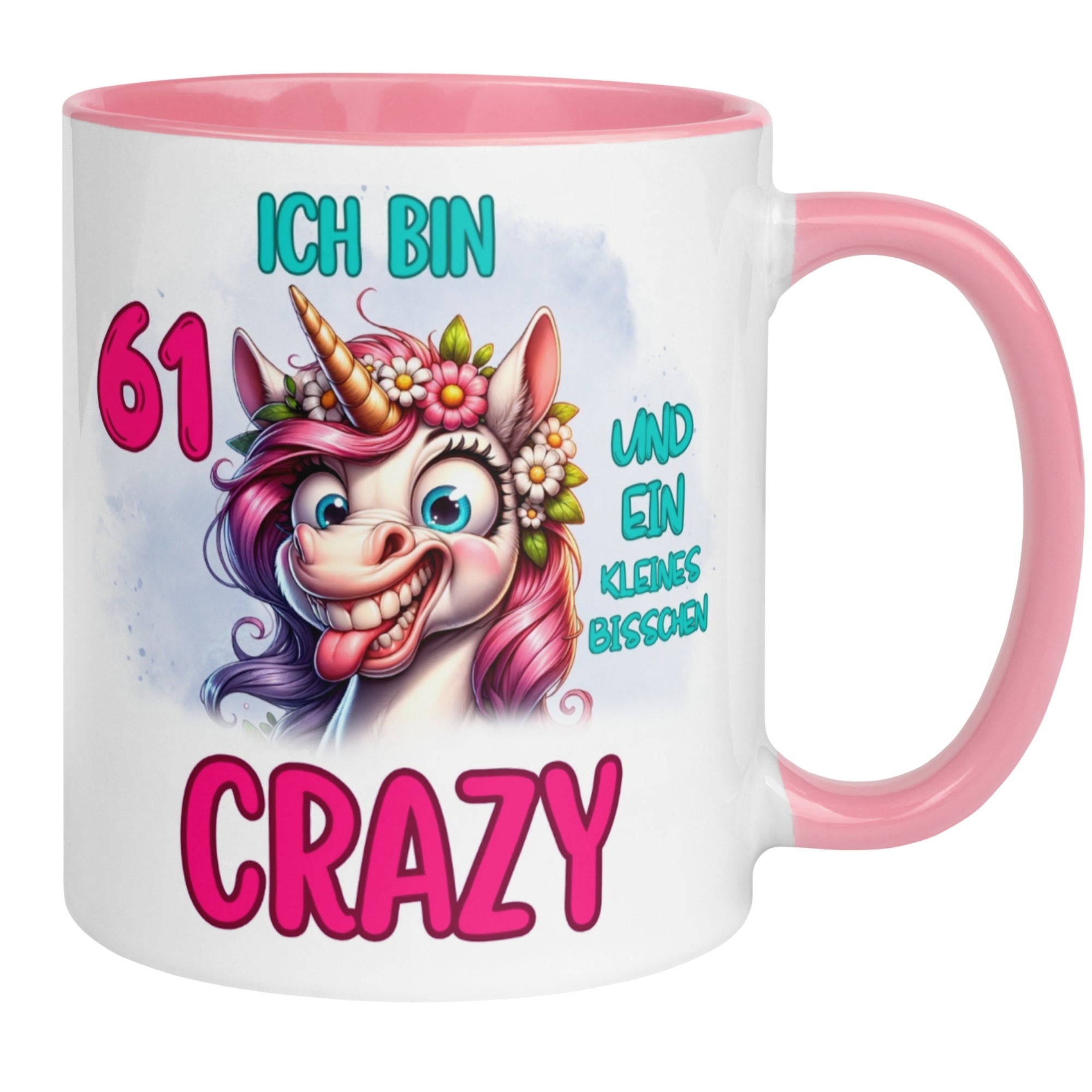 Tasse 61. Geburtstag Frau – „Ich bin 61 und ein kleines bisschen Crazy“ – Geschenk zum Geburtstag Frauen