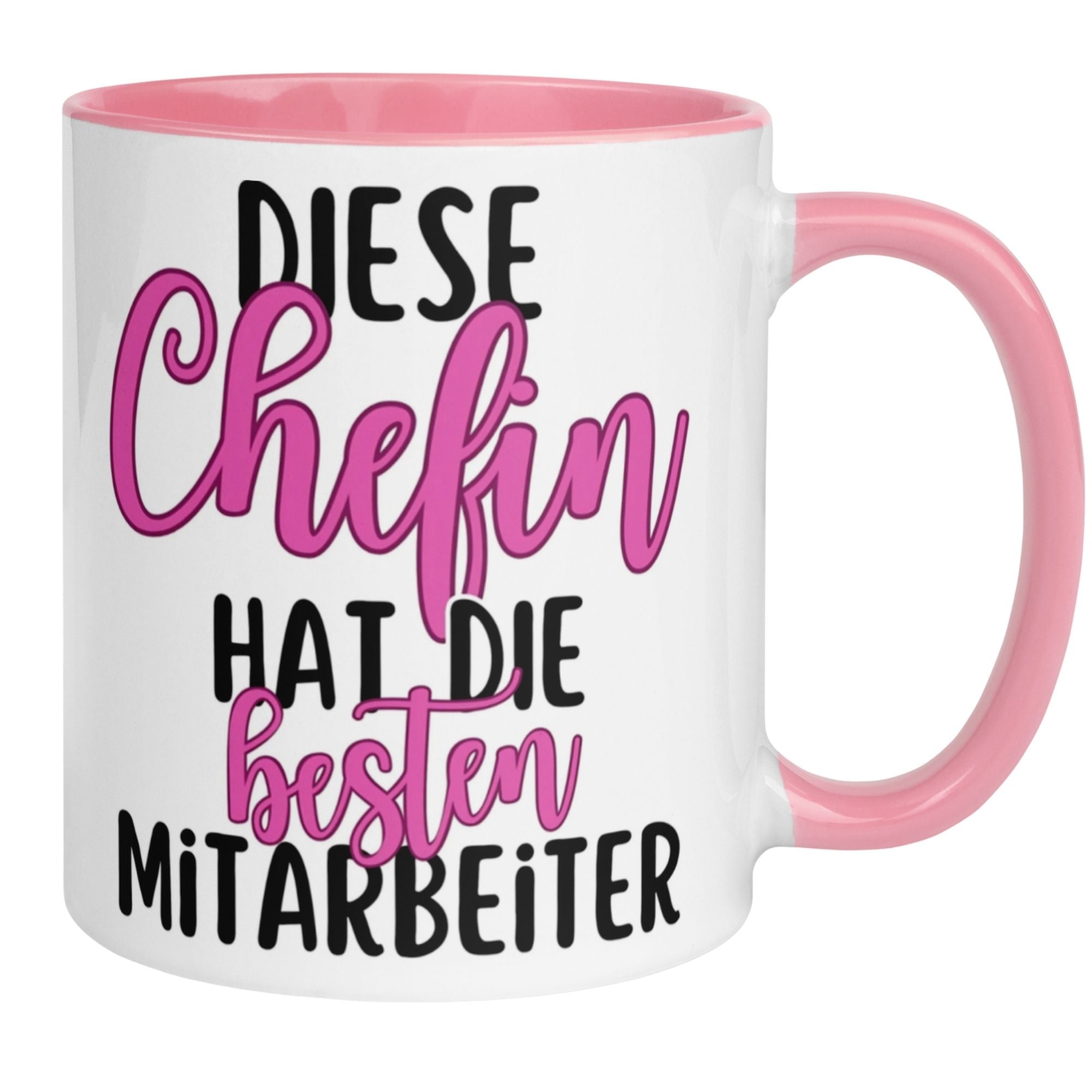 Momentals® Tasse Chefin mit farbenfrohem Design und lustigem Spruch für wertschätzende Abschiede.