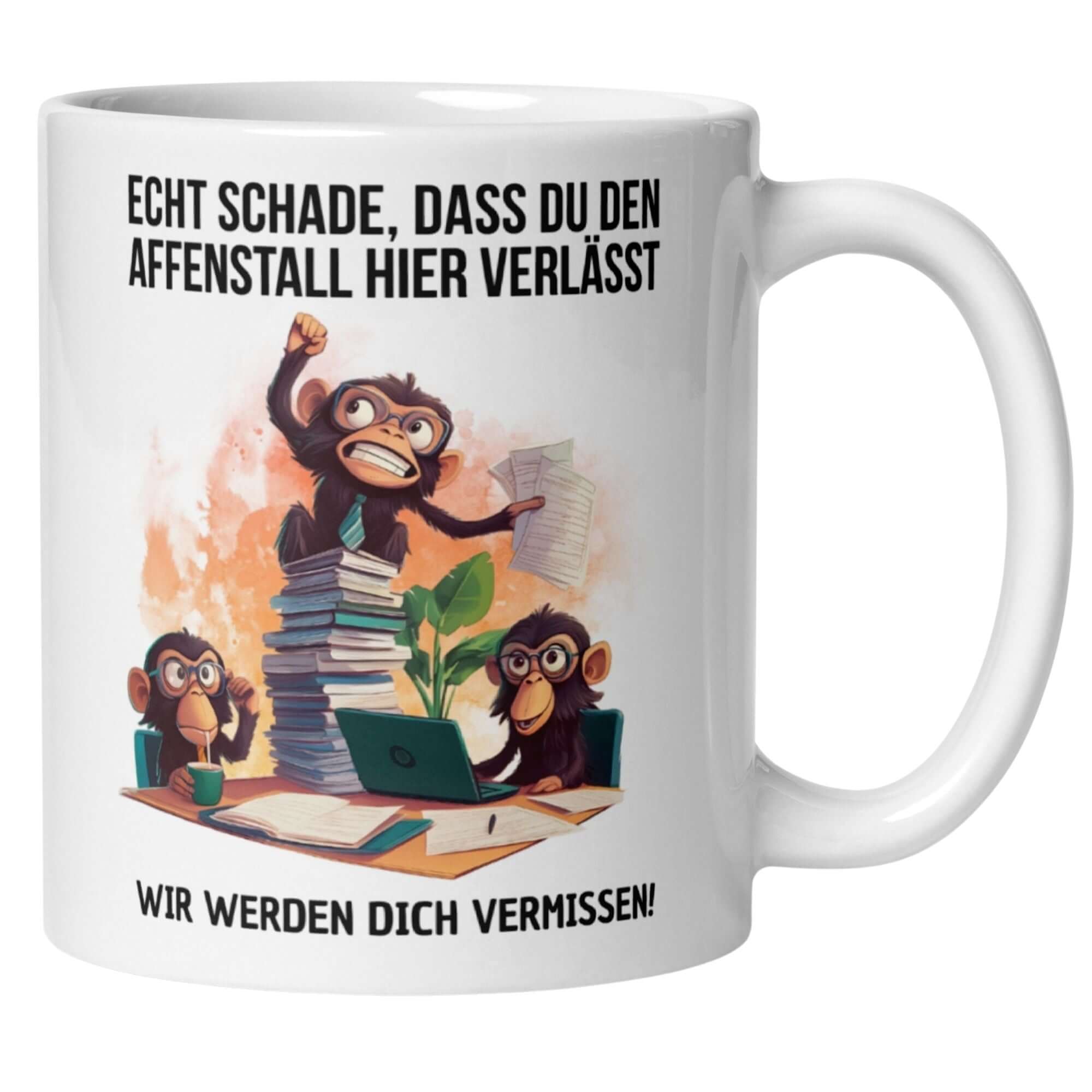 Momentals® Tasse Abschied | Affen & Comicstil | Büroabschied aus dem Affenstall • Momentals