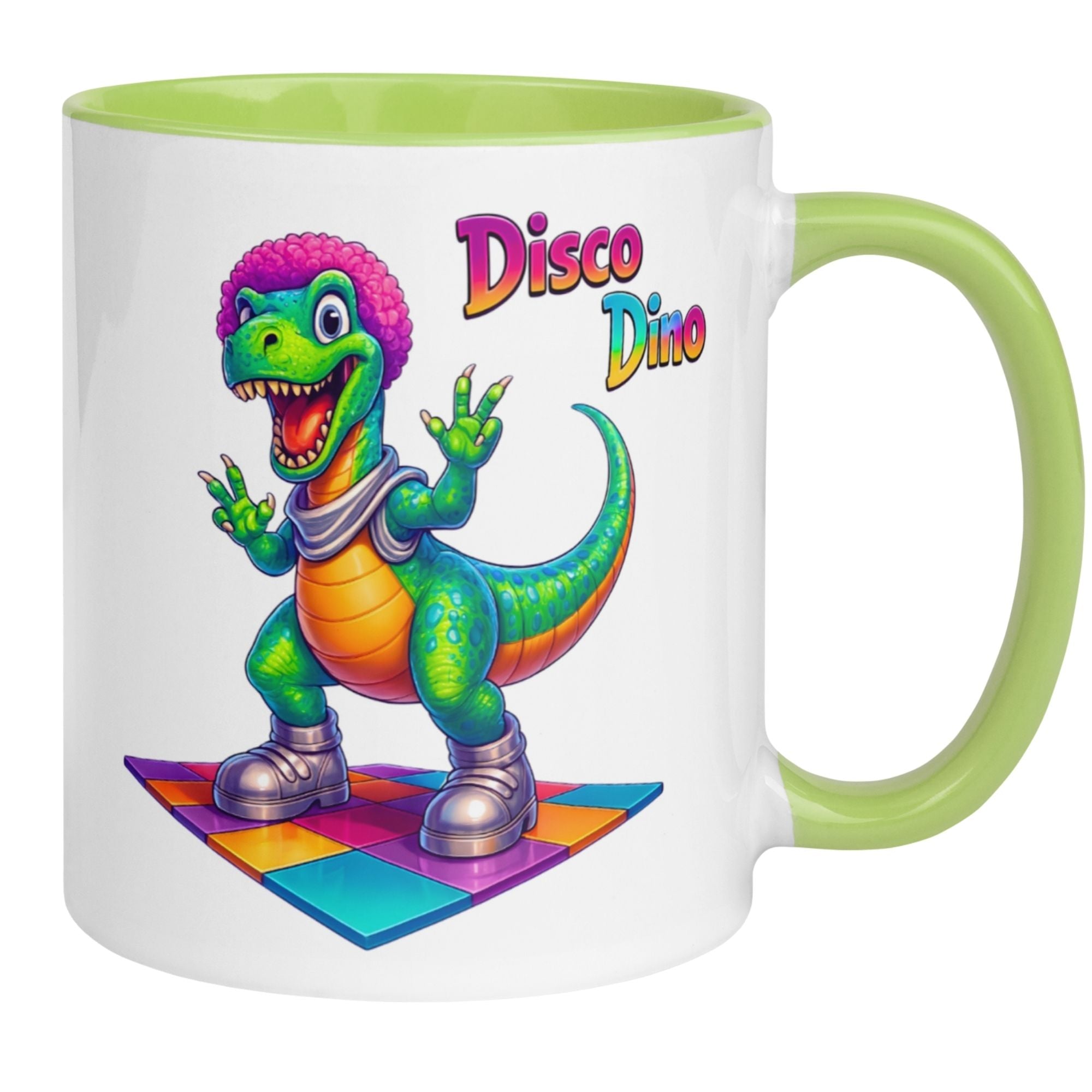 Tasse Dinosaurier – „Disco Dino“ – Dino Geschenk Becher für Musik Fans