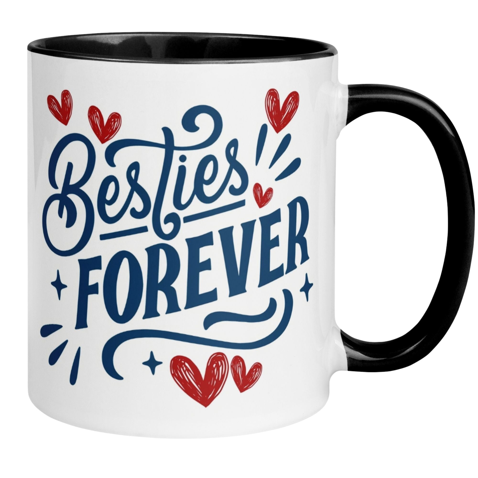 Momentals Tasse mit Herzmotiv und 'Besties Forever' Schriftzug für beste Freundinnen.