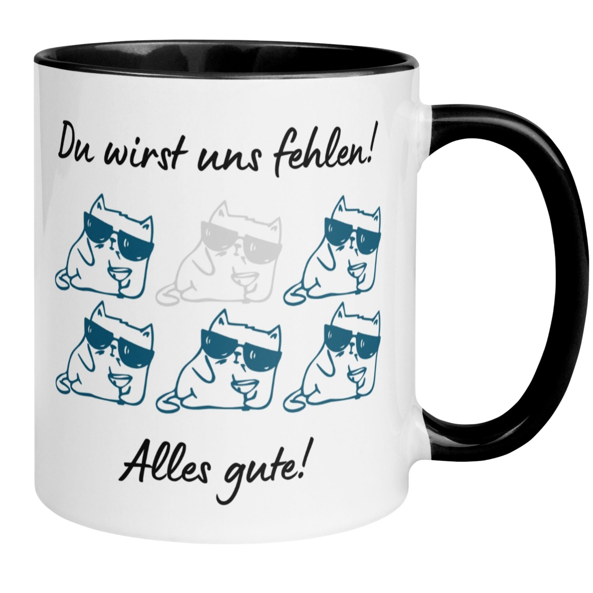Momentals Tasse mit Katzen und Spruch "Du wirst uns fehlen! Alles Gute!" für Kollegen.