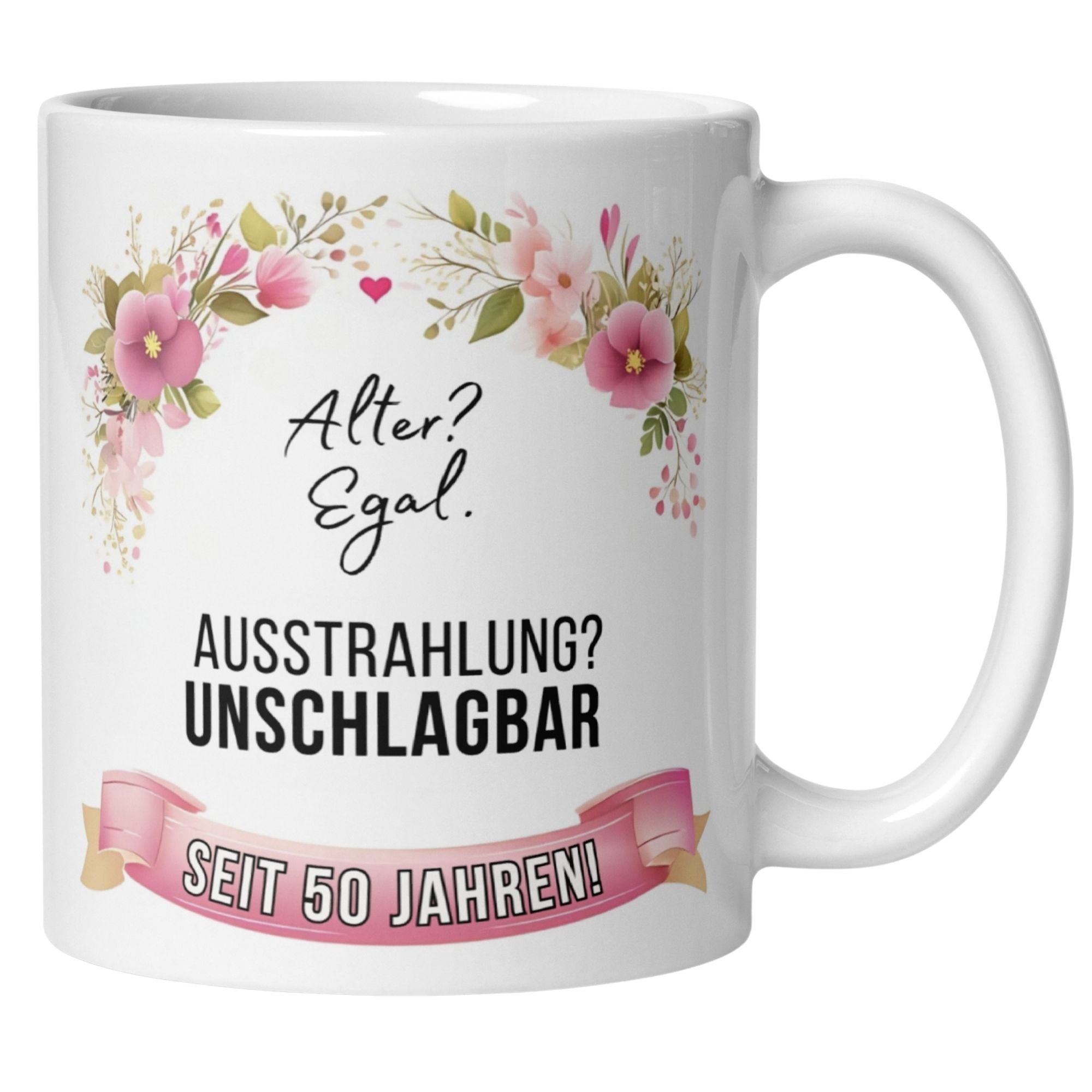 Momentals® Tasse 50. Geburtstag | Blumen & Spruch | Ausstrahlung - Unschlagbar seit 50 Jahren • Momentals