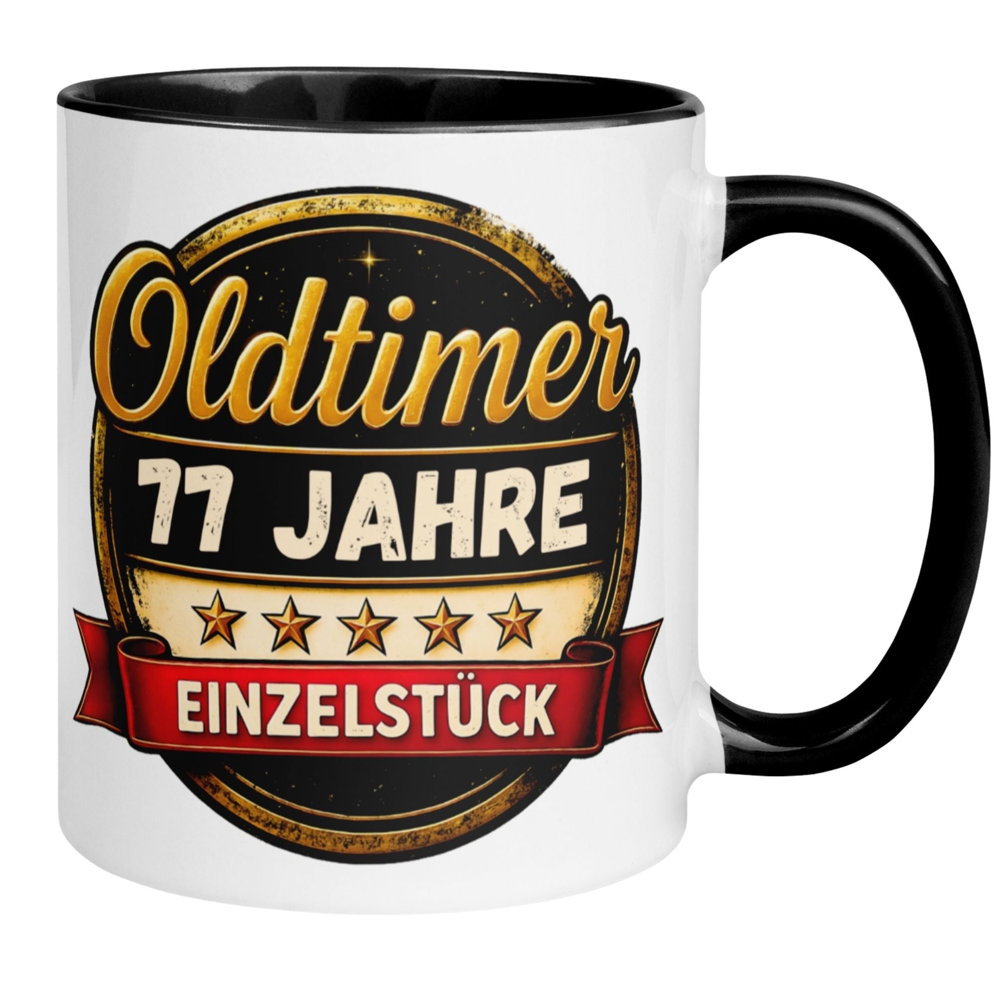 Tasse 77. Geburtstag Mann Frau – „Oldtimer – 77 Jahre – Einzelstück“ – Geschenk zum Geburtstag Männer Frauen
