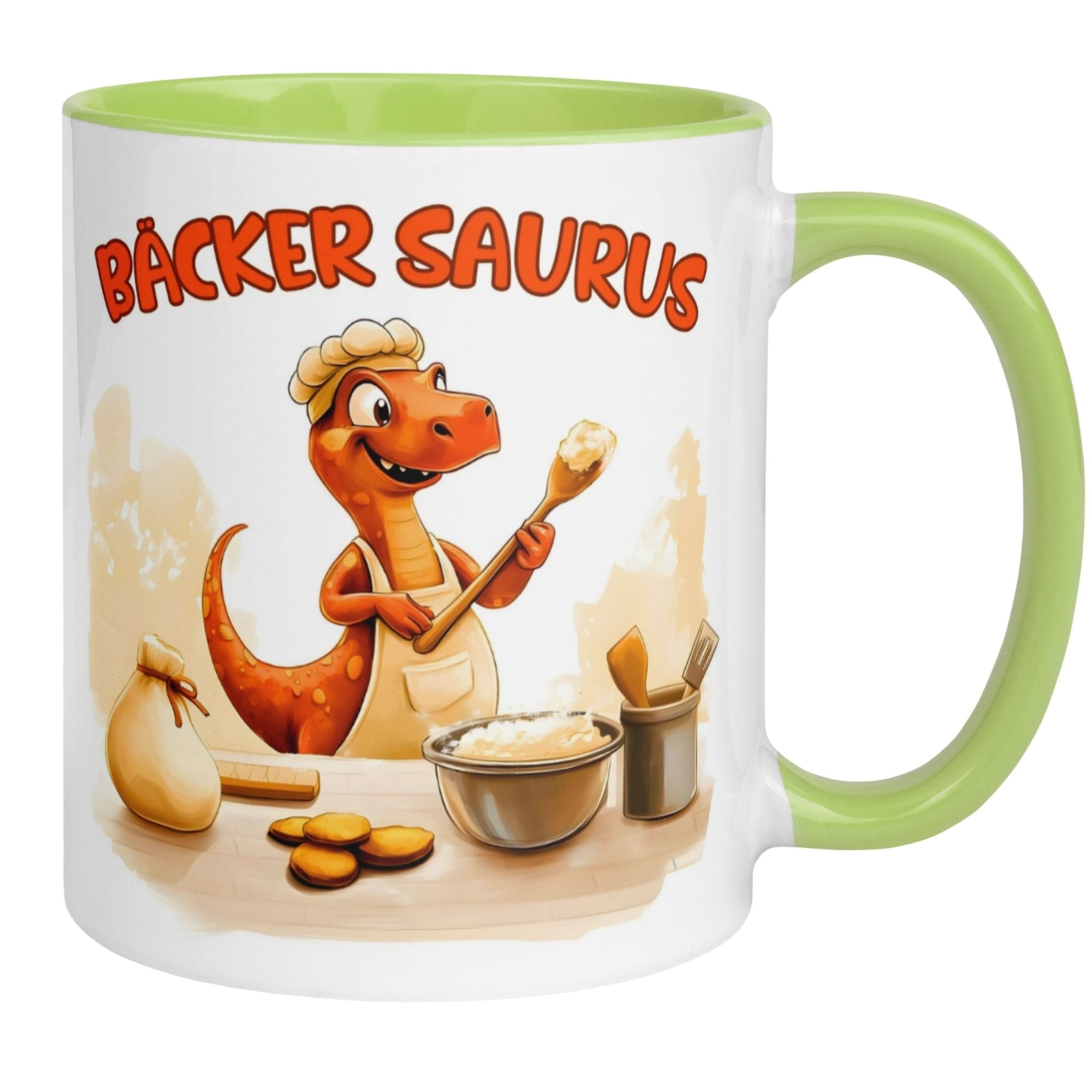 Tasse Dinosaurier – „Bäcker Saurus“ – Dino Geschenk Becher für Back Fans