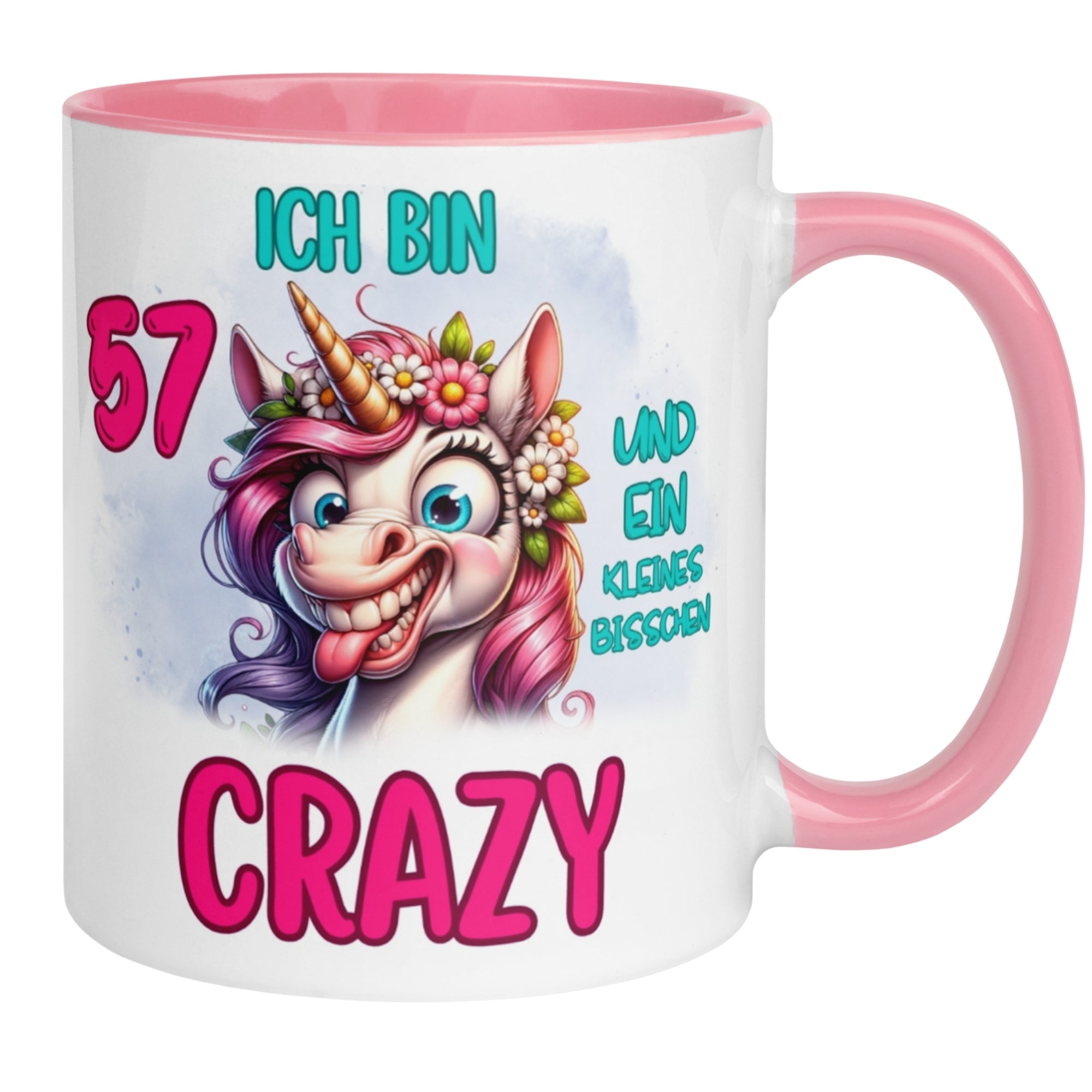 Tasse 57. Geburtstag Frau – „Ich bin 57 und ein kleines bisschen Crazy“ – Geschenk zum Geburtstag Frauen