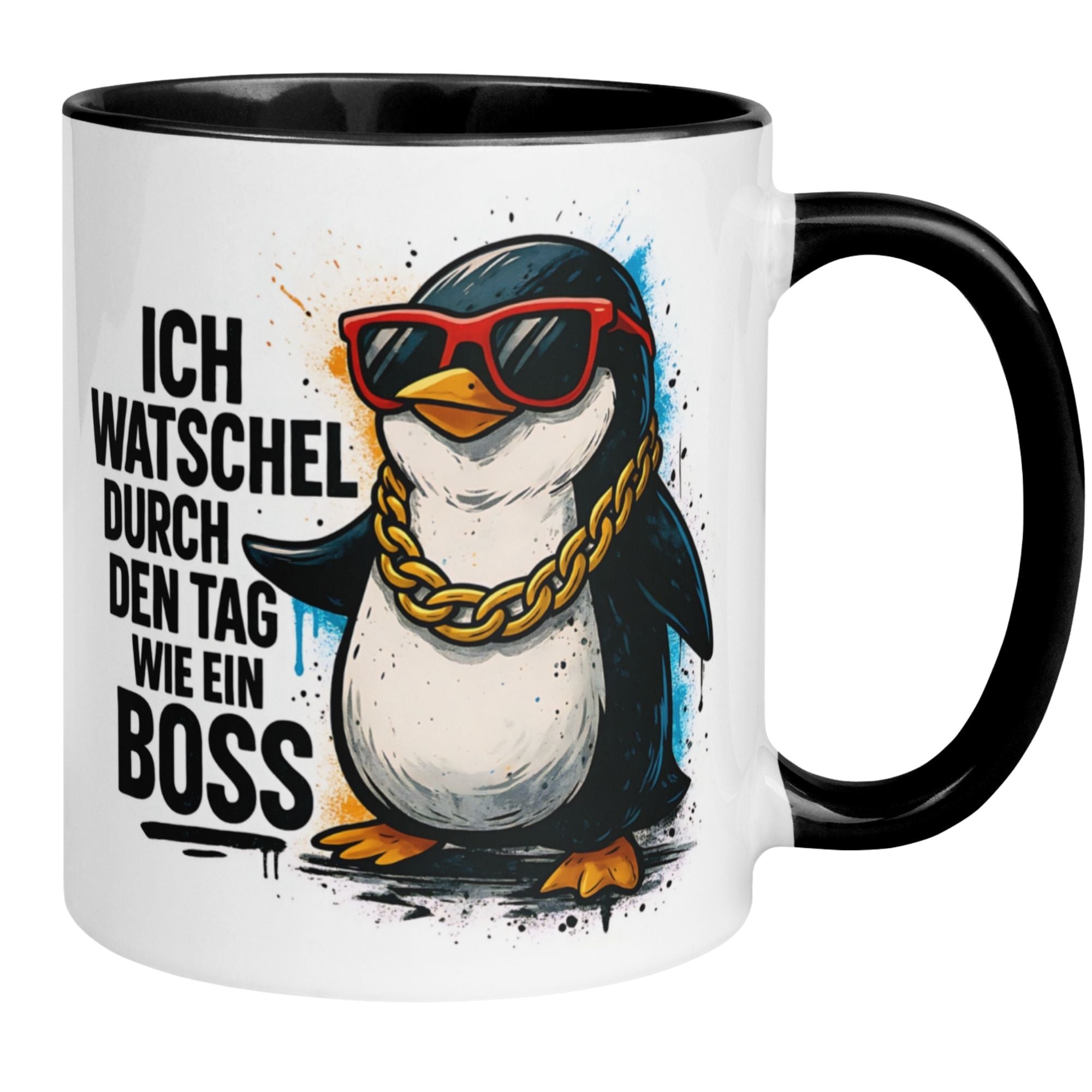 Tasse Pinguin – „Ich watschel durch den Tag wie ein Boss“ – lustiger Geschenk Becher
