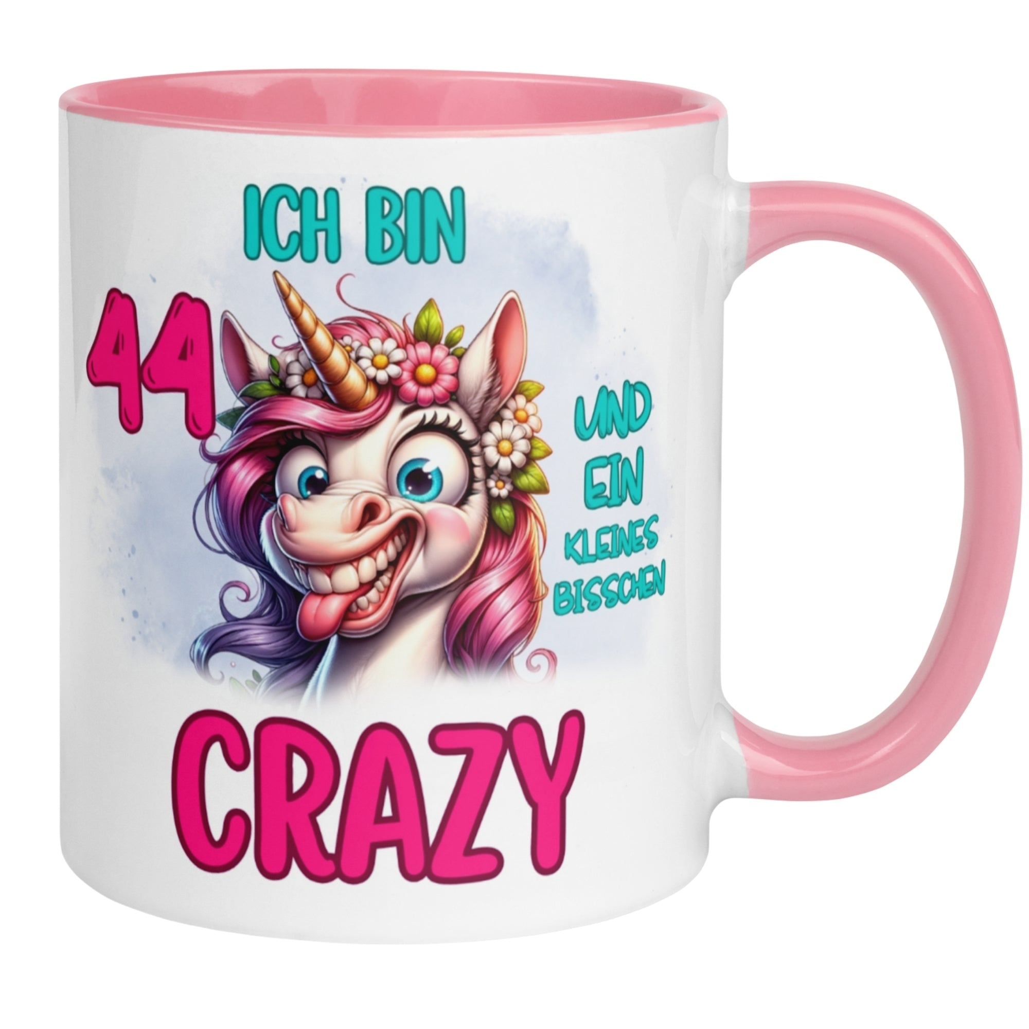 Tasse 44. Geburtstag Frau – „Ich bin 44 und ein kleines bisschen Crazy“ – Geschenk zum Geburtstag Frauen