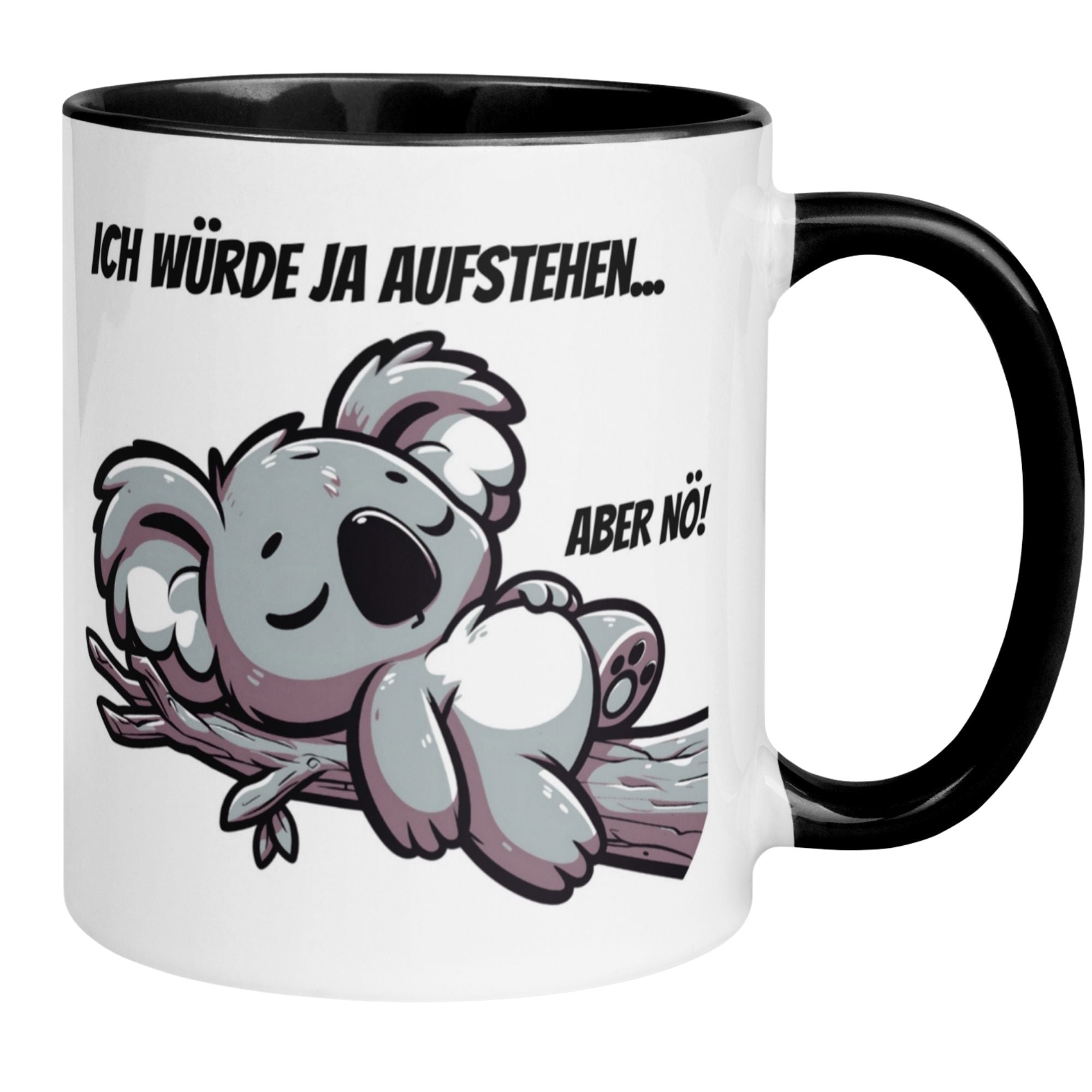 Momentals Tasse für Morgenmuffel mit Koala und Spruch "Ich würde ja aufstehen... aber nö!"