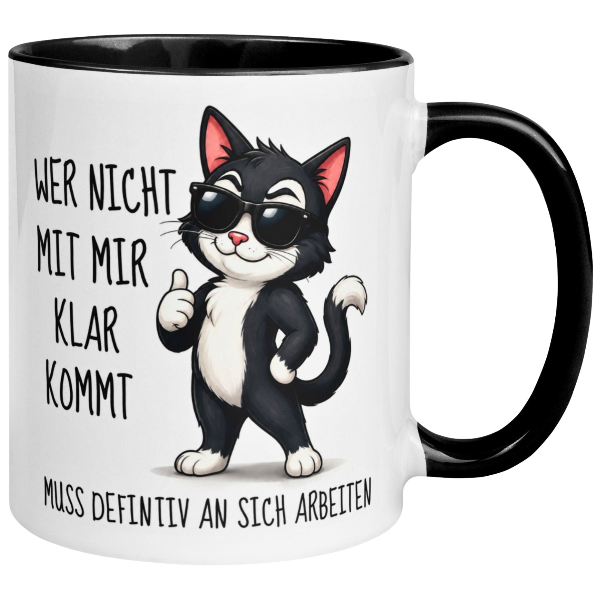 Tasse Katze – „Wer nicht mit mir klar kommt“ – lustiger Katzen Geschenk Becher