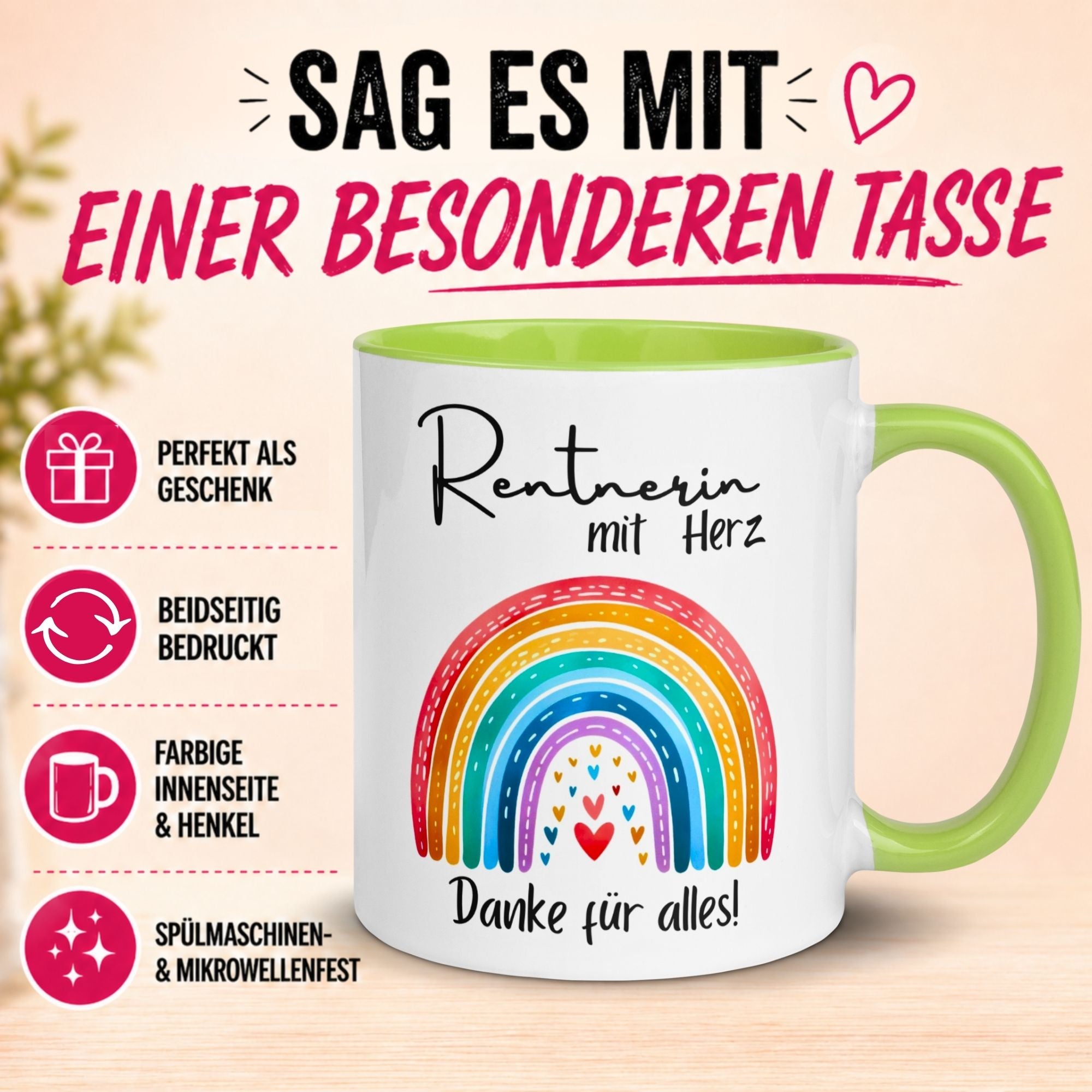 Tasse Rentnerin – „Rentnerin mit Herz – Danke für alles“ – Geschenk Rente Frau