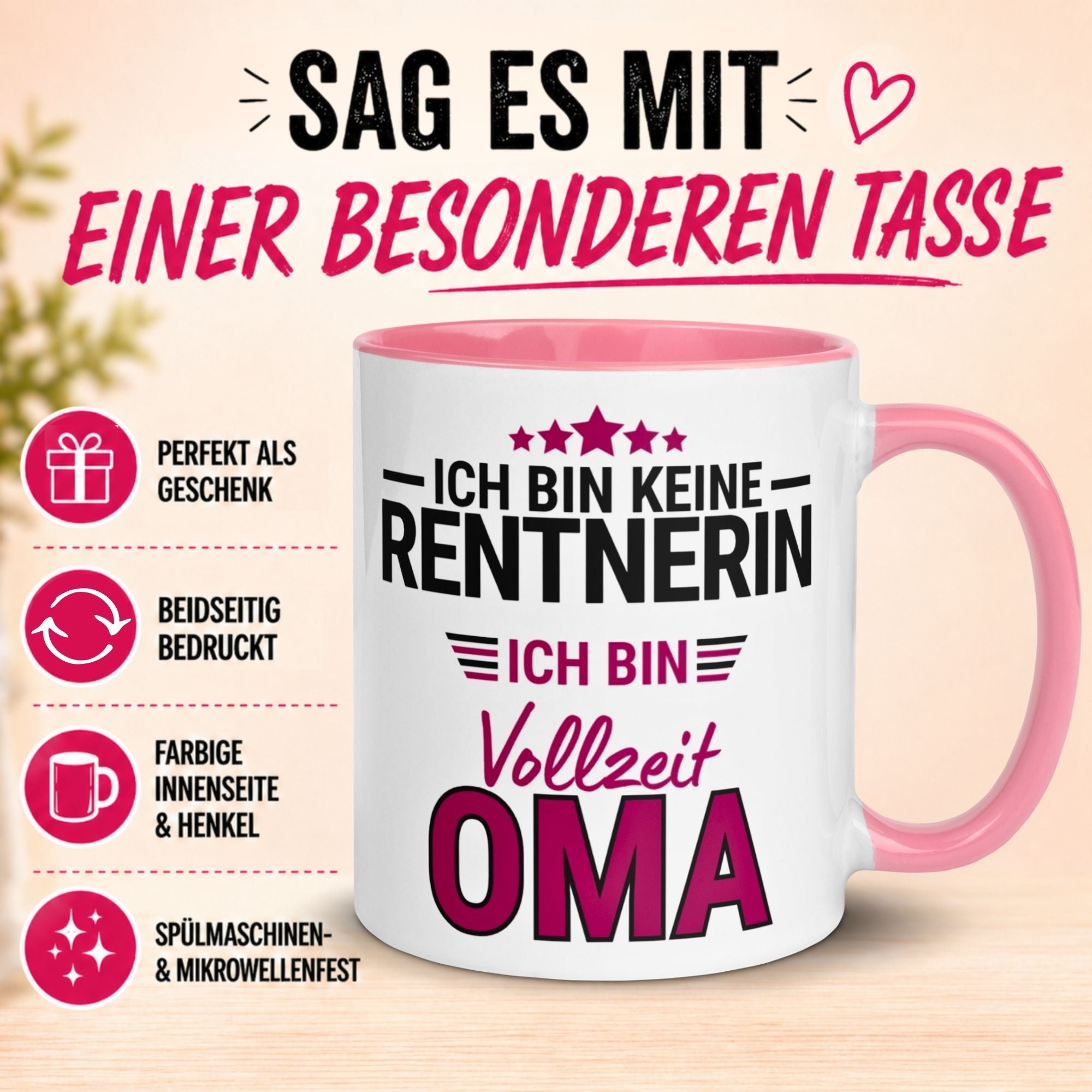 Tasse Rentnerin – „Ich bin keine Rentnerin ich bin Vollzeit Oma“ – Geschenk Rente Frau