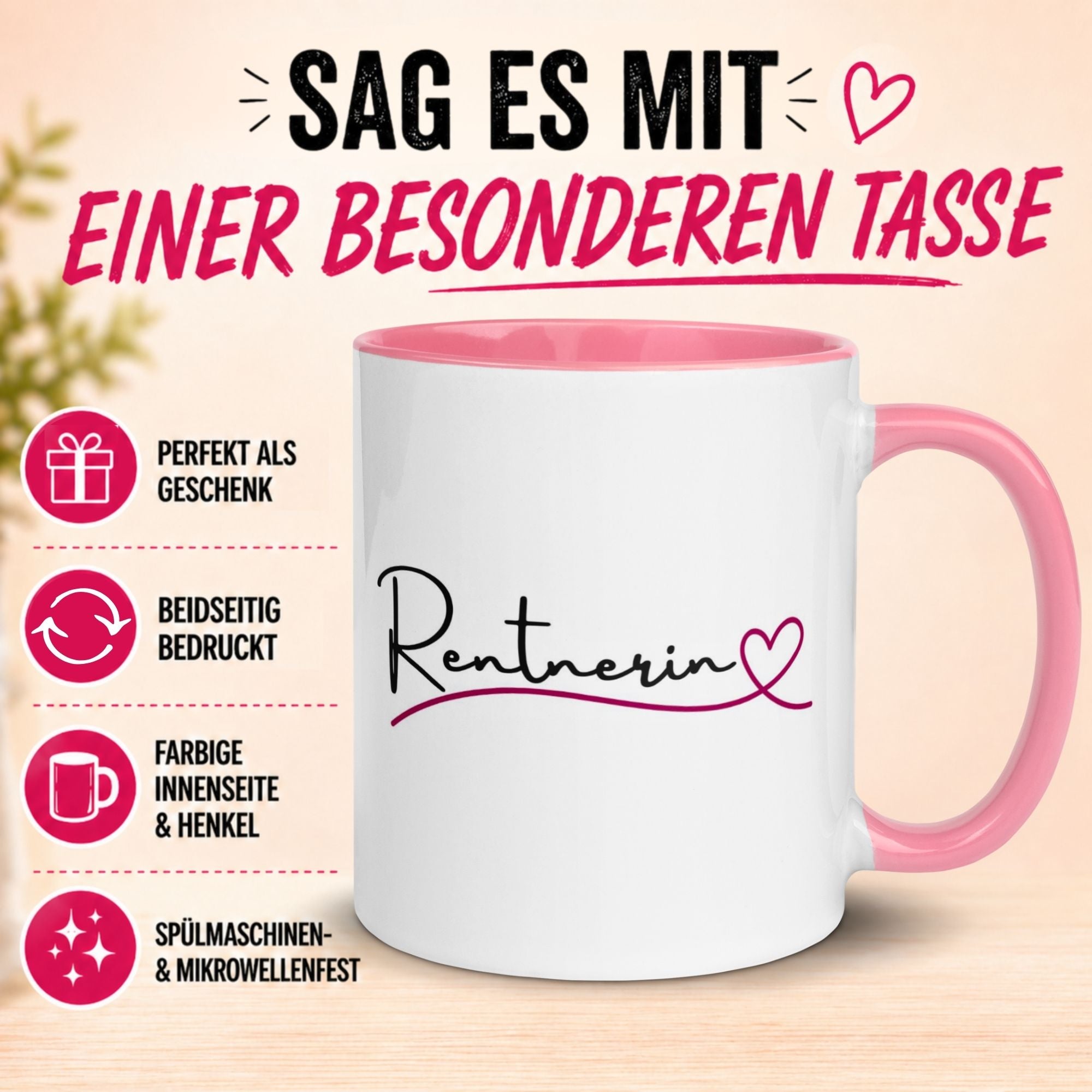 Tasse Rente Frau – „Rentnerin mit Herz“ – Geschenk Ruhestand Renteneintritt