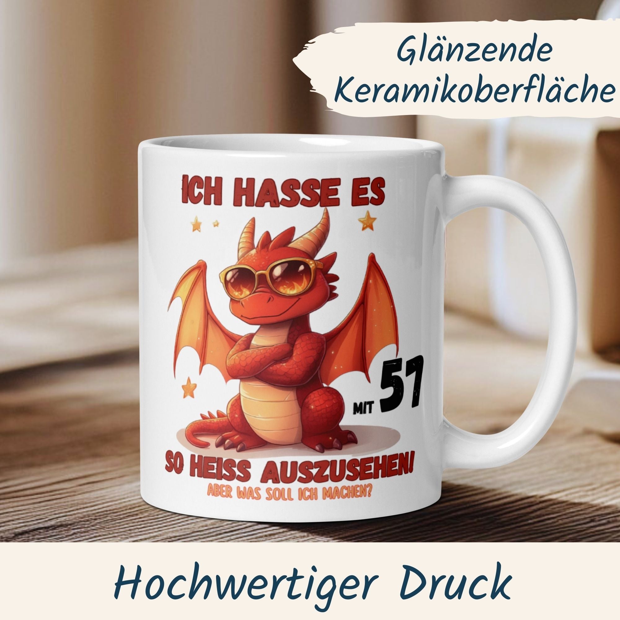 Momentals® Tasse 57. Geburtstag | Drache & Spruch | Ich hasse es mit 57 so heiss auszusehen • Momentals