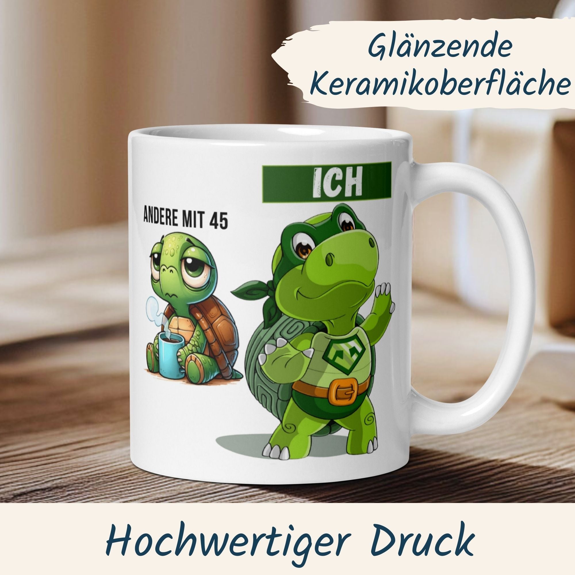Momentals® Tasse 45. Geburtstag | Schildkröte & Spruch | Andere mit 45 und Ich • Momentals