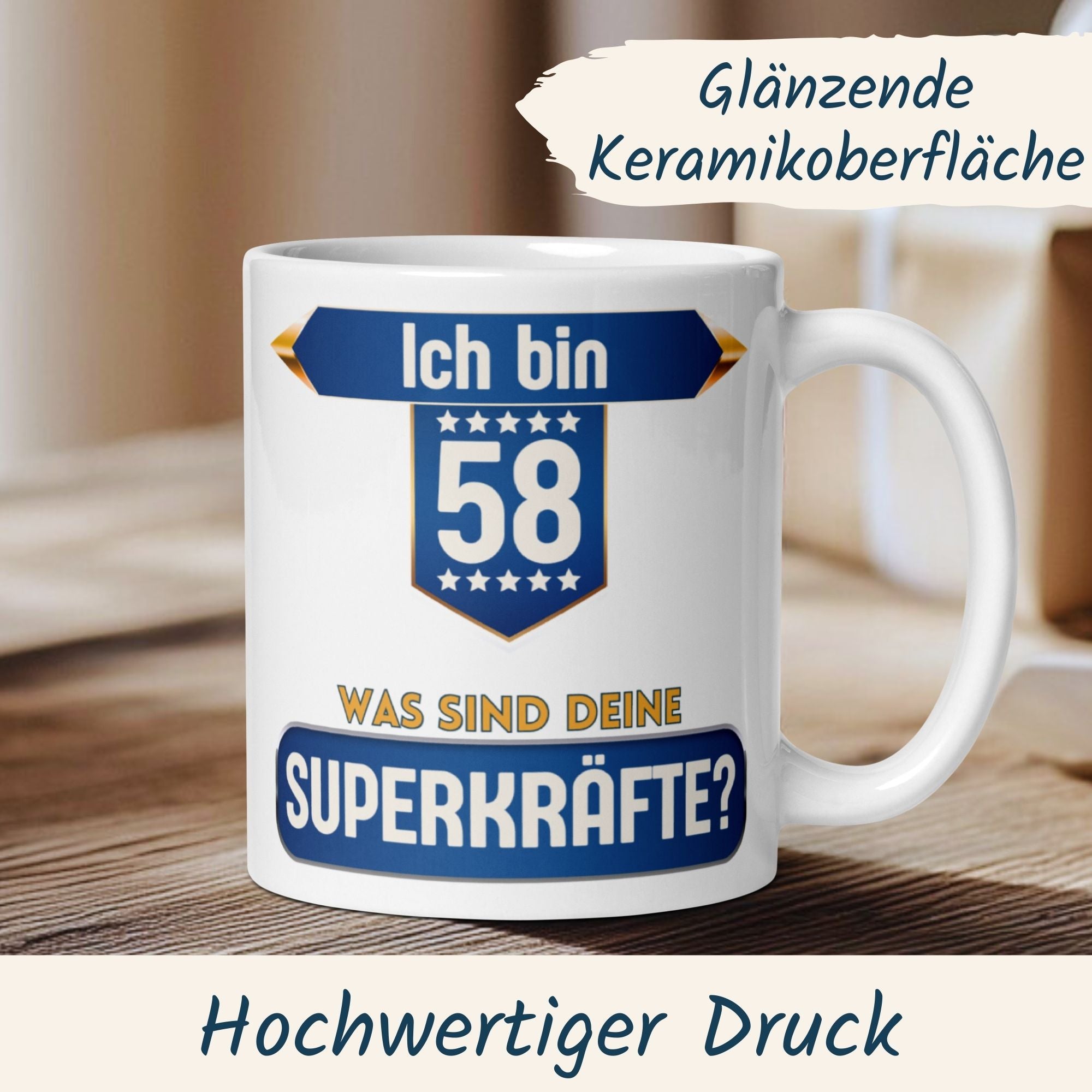 Momentals® Tasse 58. Geburtstag | Superheld & Spruch | Ich bin 58 und was ist deine Superkraft • Momentals