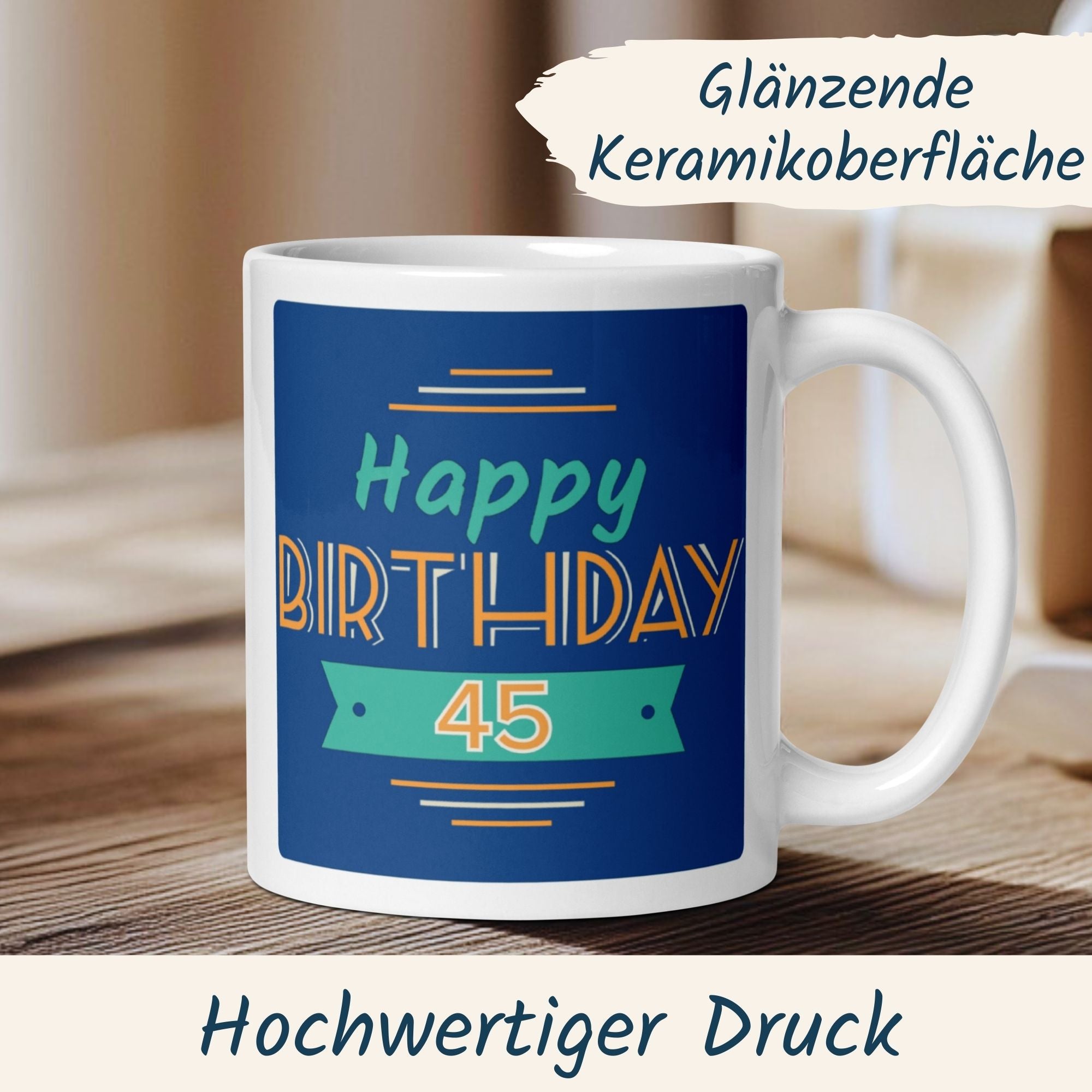 Momentals® Tasse 45. Geburtstag | Retro & Spruch | Farbenfrohes Happy Birthday • Momentals
