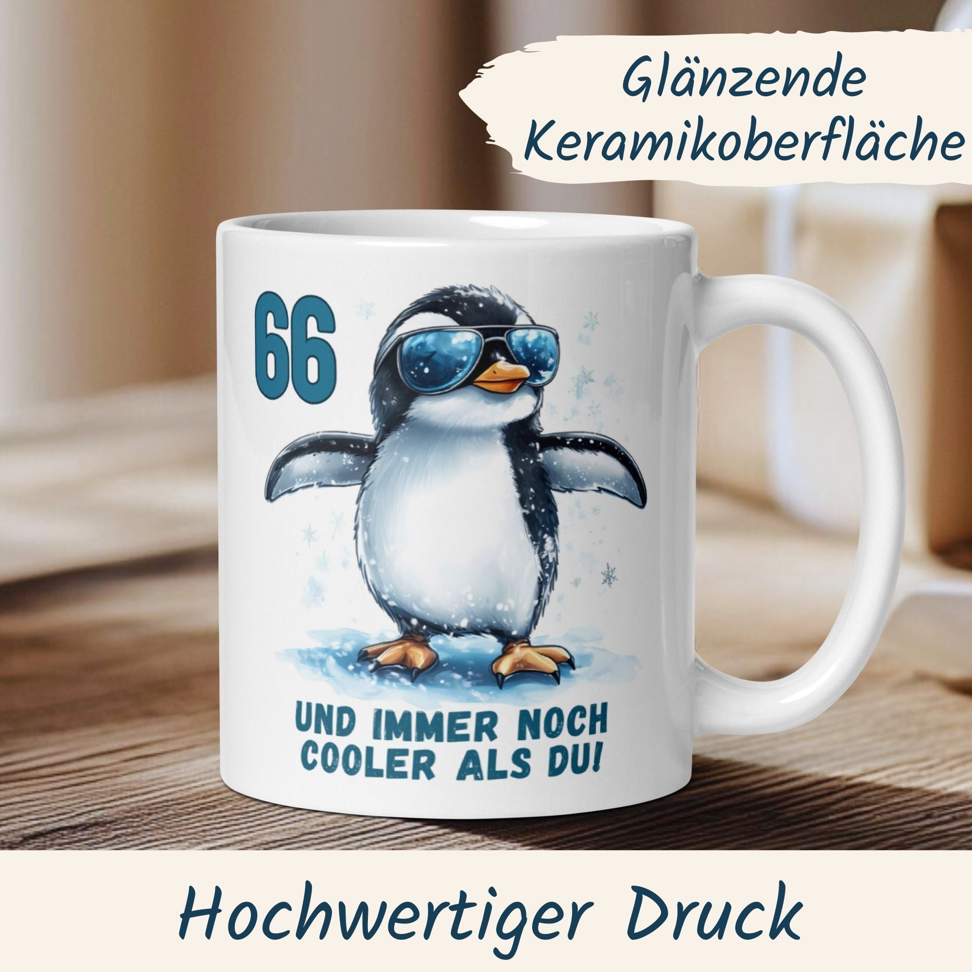 Momentals® Tasse 66. Geburtstag | Pinguin & Spruch | 66 und immer noch cooler als du • Momentals