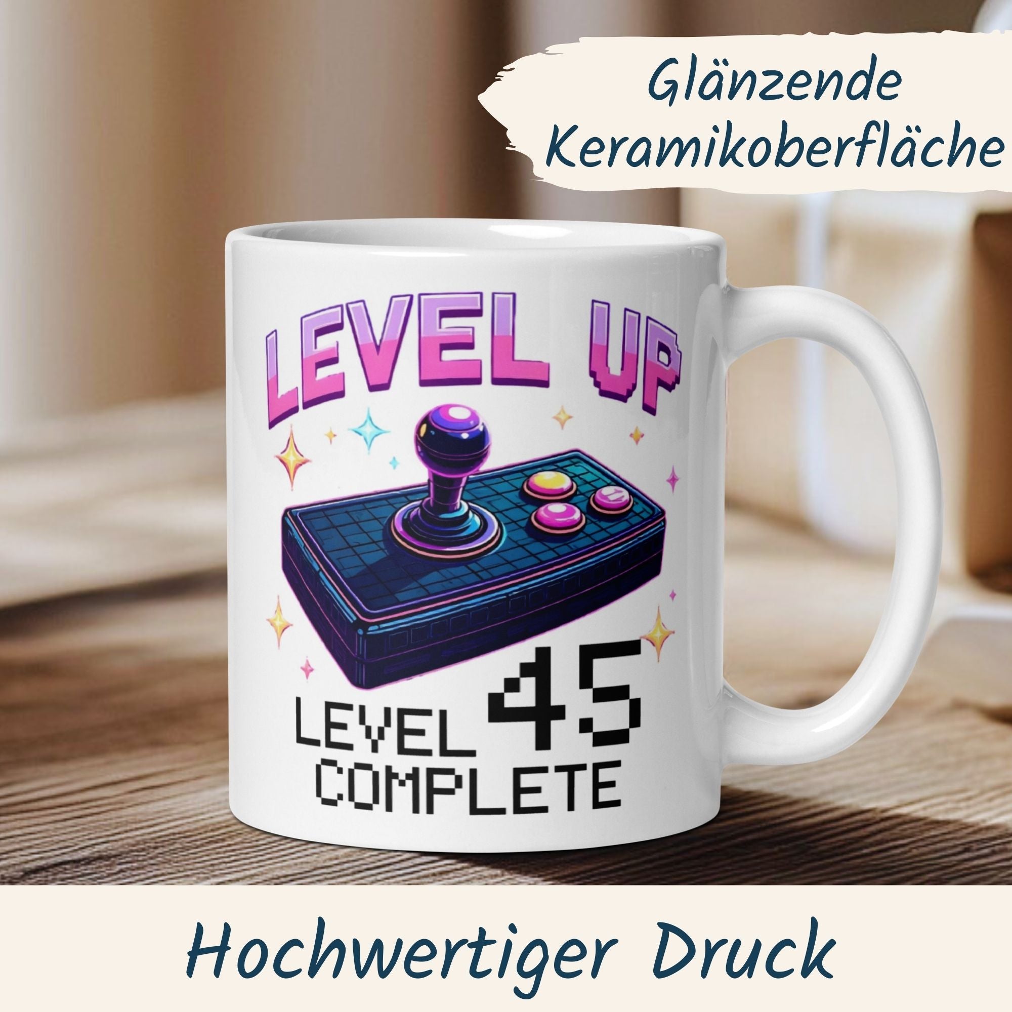 Momentals® Tasse 45. Geburtstag | Gamer & Spruch | Level UP - Level 45 Completed • Momentals