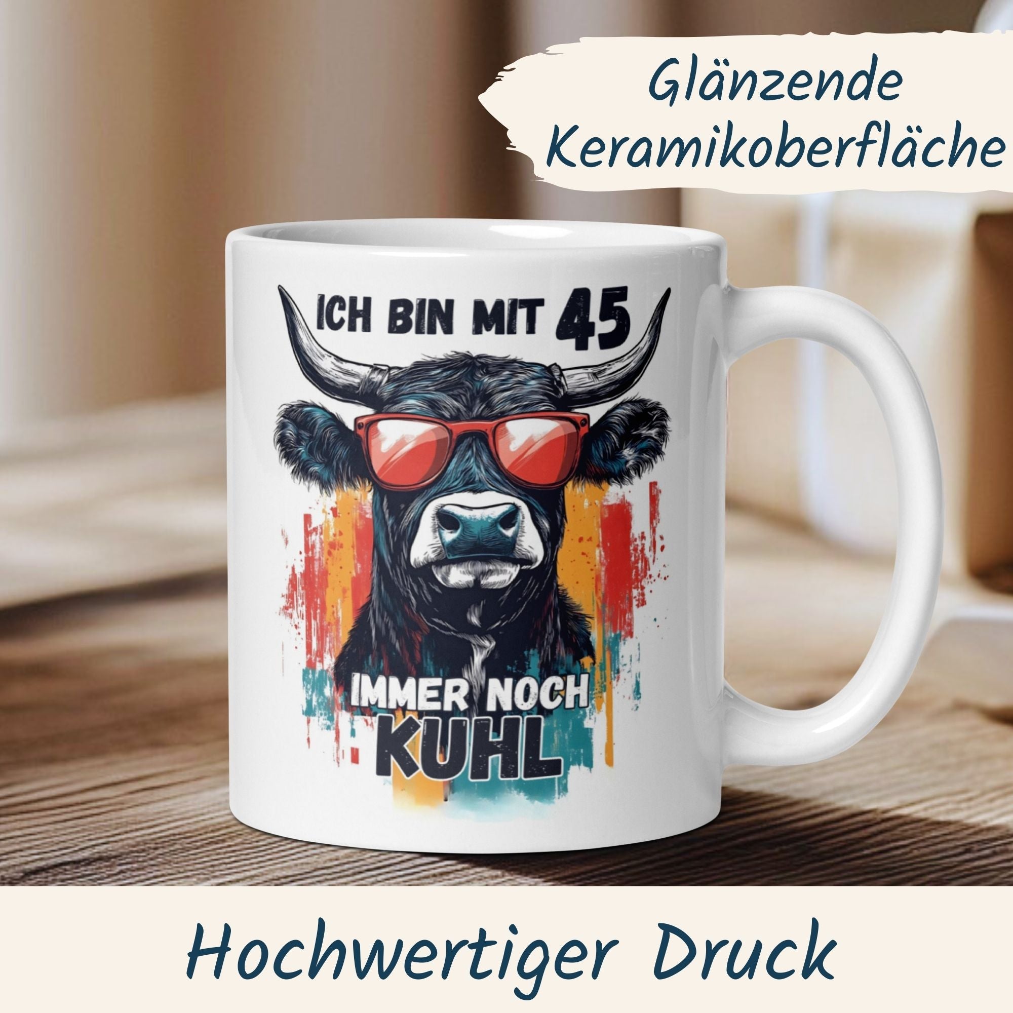 Momentals® Tasse 45. Geburtstag | Kuh & Spruch | Ich bin mit 45 immer noch Kuhl • Momentals