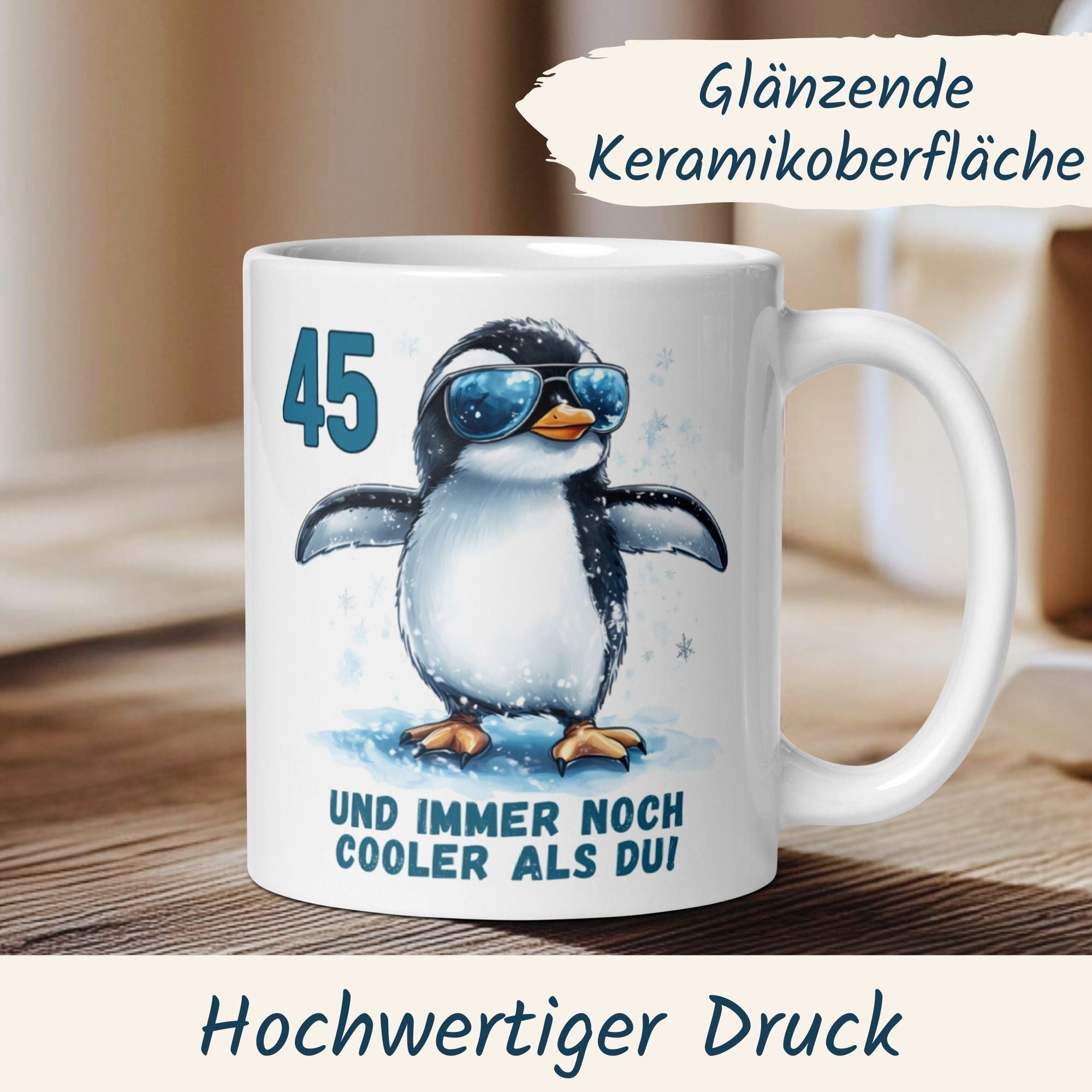 Momentals® Tasse 45. Geburtstag | Pinguin & Spruch | 45 und immer noch cooler als du • Momentals