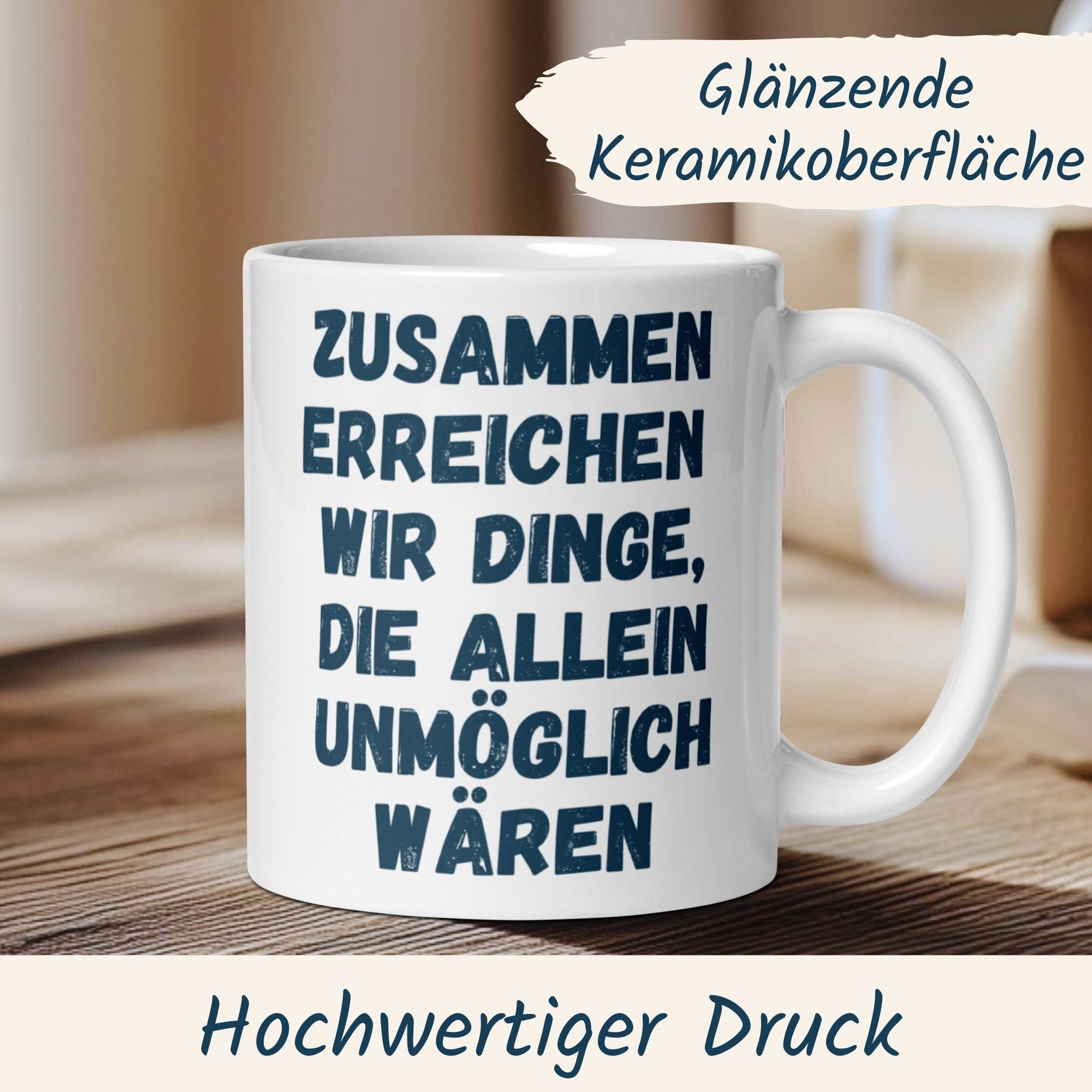 Momentals Teamwork Tasse mit inspirierendem Spruch für Zusammenarbeit und gemeinsame Erfolge