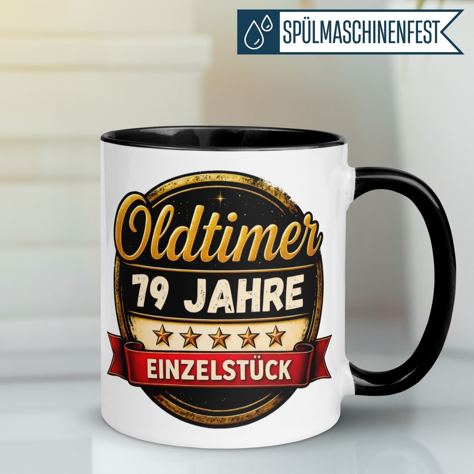 Tasse 79. Geburtstag Mann Frau – „Oldtimer – 79 Jahre – Einzelstück“ – Geschenk zum Geburtstag Männer Frauen