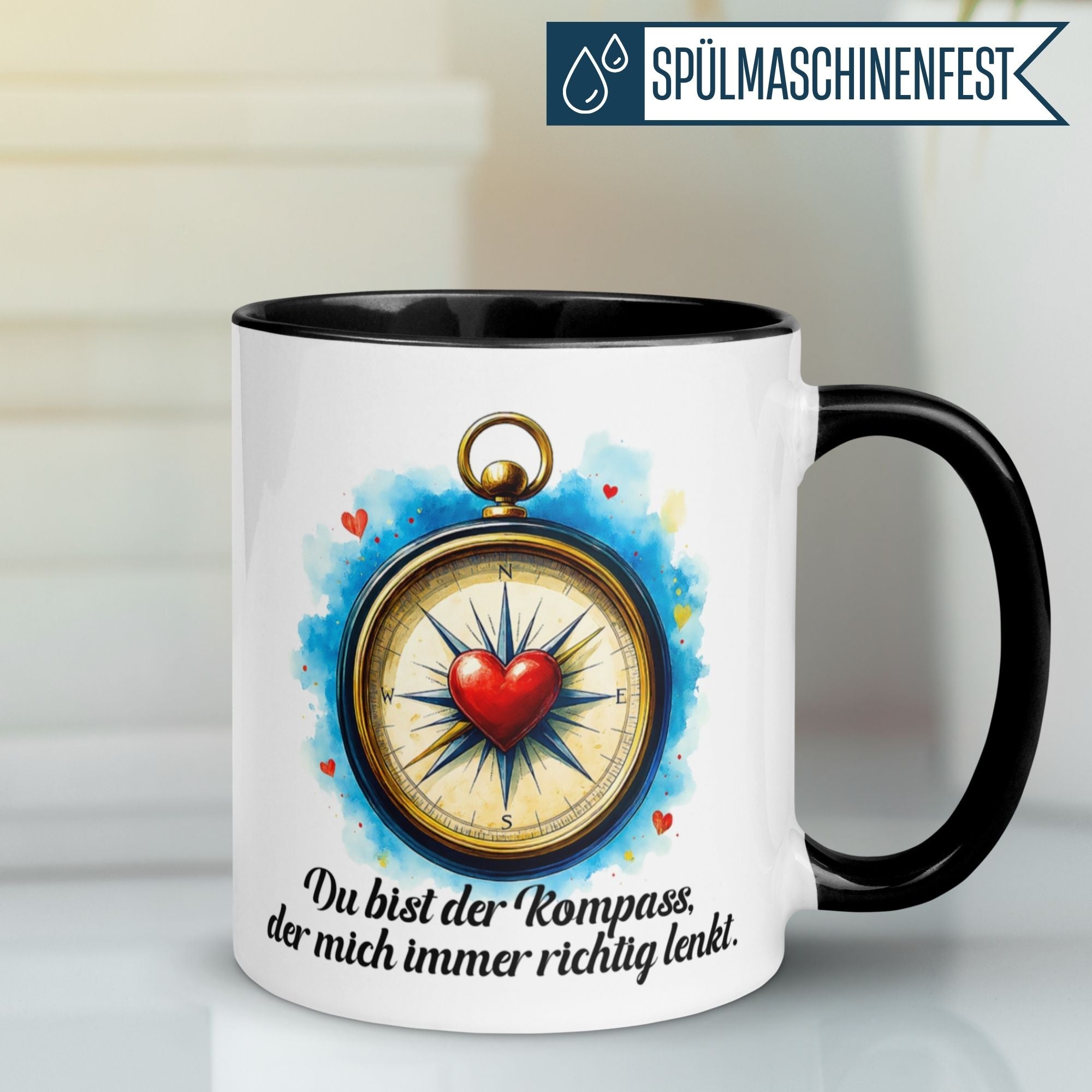 Tasse Liebe | Kompass & Aquarellstil | Du lenkst mich immer richtig