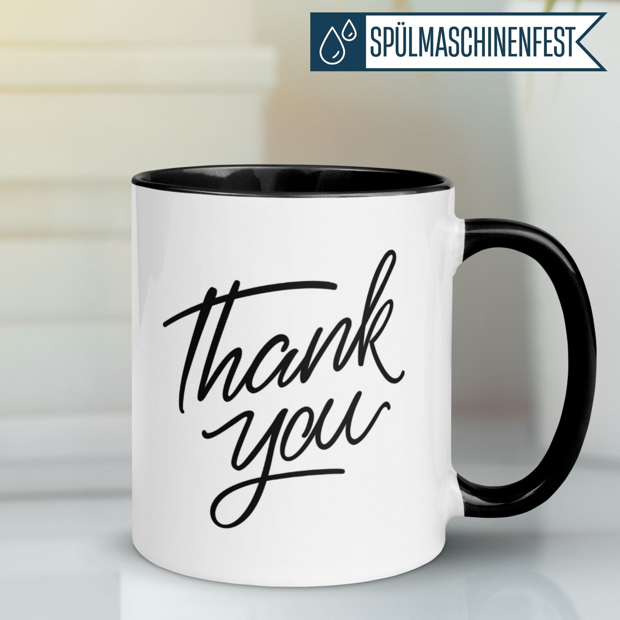 Momentals® Thank You Tasse mit stilvollem Schriftzug für Wertschätzung in jeder Kaffeepause