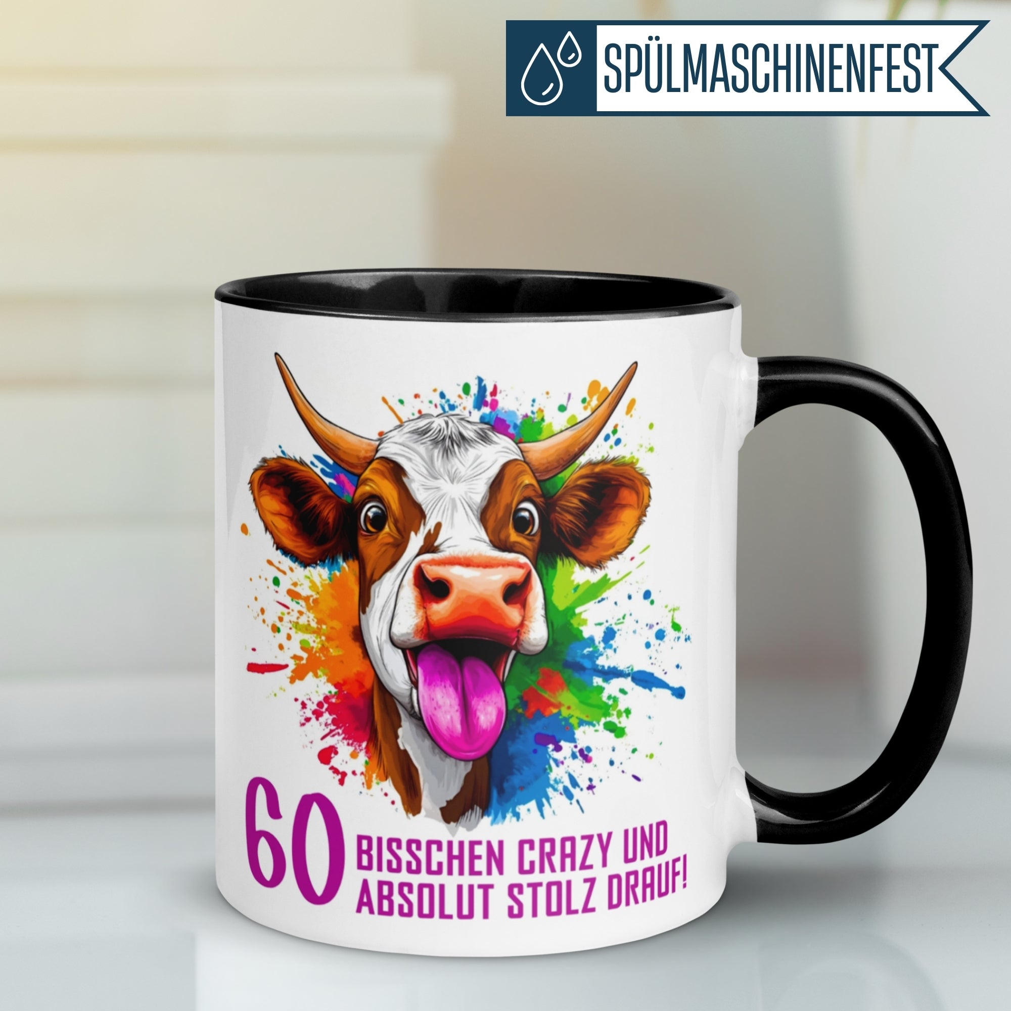 Tasse 60. Geburtstag Mann Frau – „Bisschen crazy und absolut stolz drauf“ – Geschenk zum Geburtstag Männer Frauen