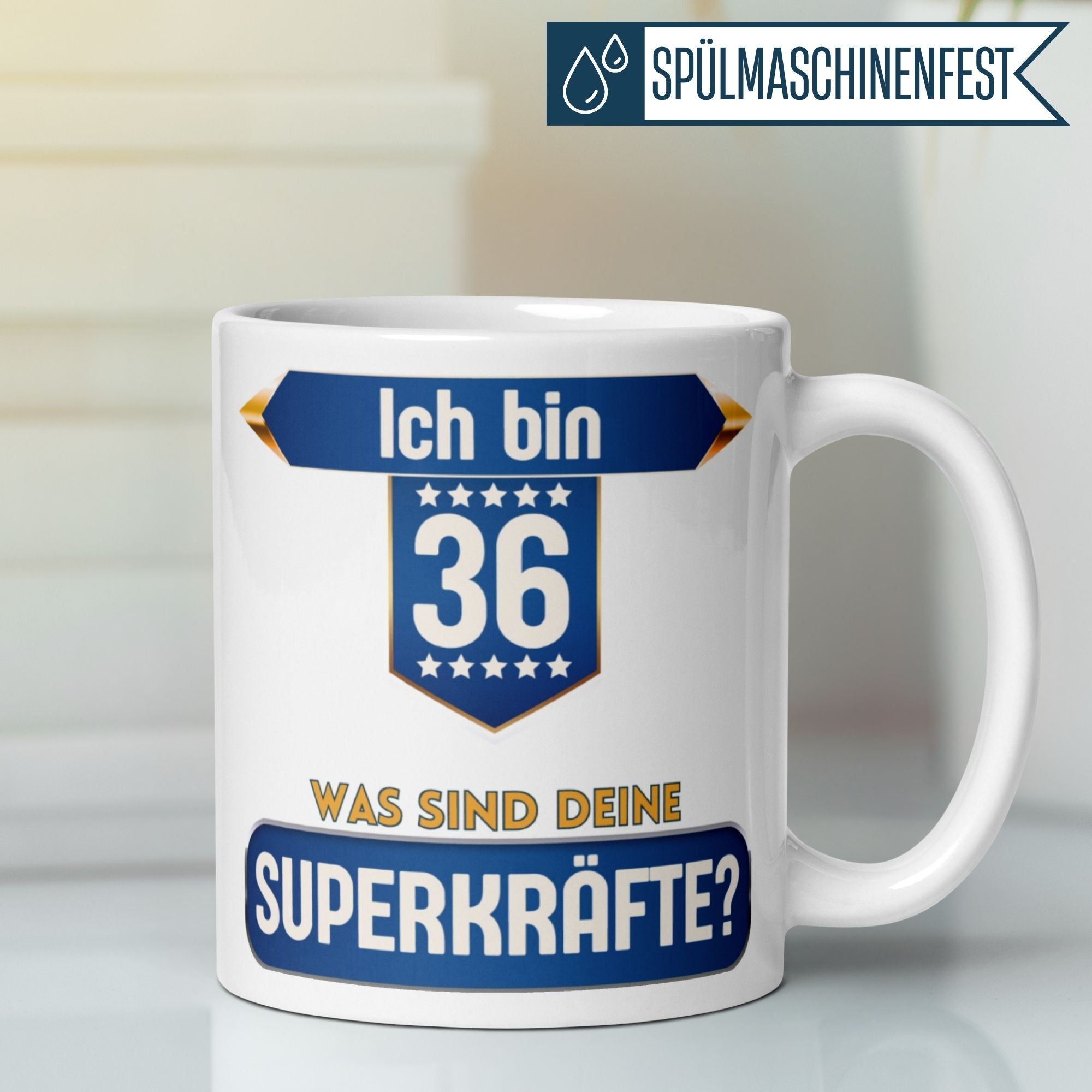 Momentals® Tasse 36. Geburtstag | Superheld & Spruch | Ich bin 36 und was ist deine Superkraft • Momentals