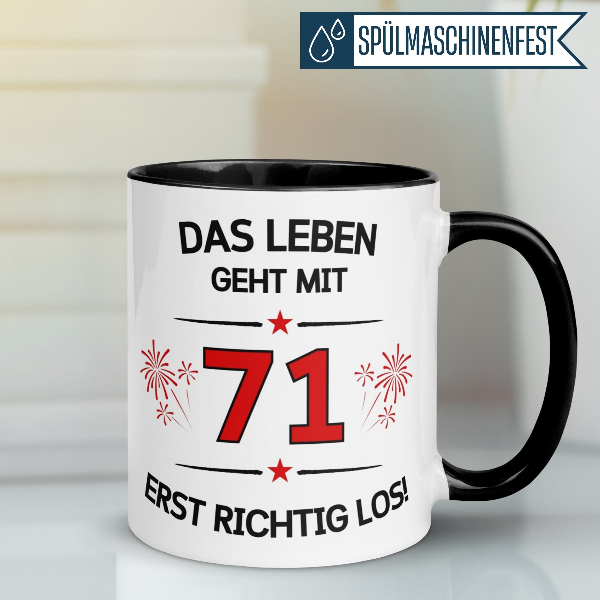 Tasse 71. Geburtstag Mann Frau – „Das Leben geht mit 71 erst Los“ – Geschenk zum Geburtstag Männer Frauen