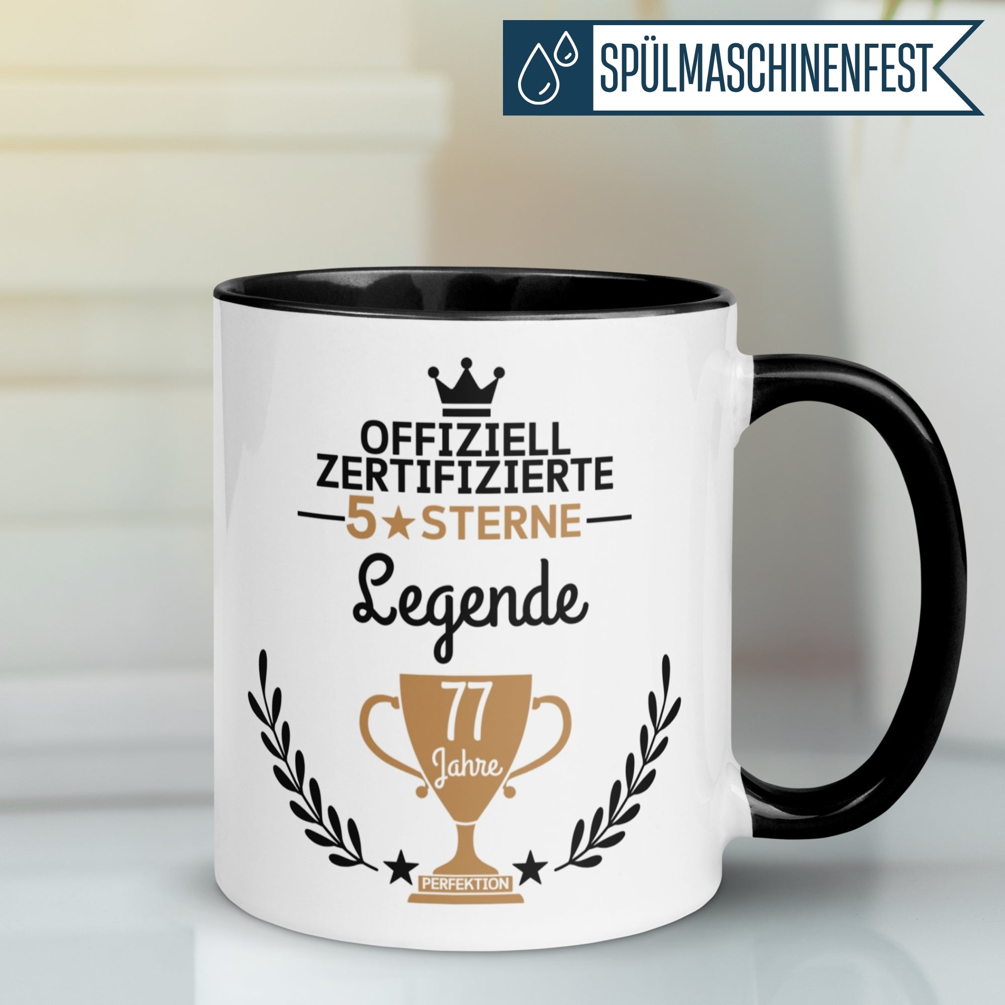 Tasse 77. Geburtstag Mann Frau – „Zertifizierte 5 Sterne Legende“ – Geschenk zum Geburtstag Männer Frauen