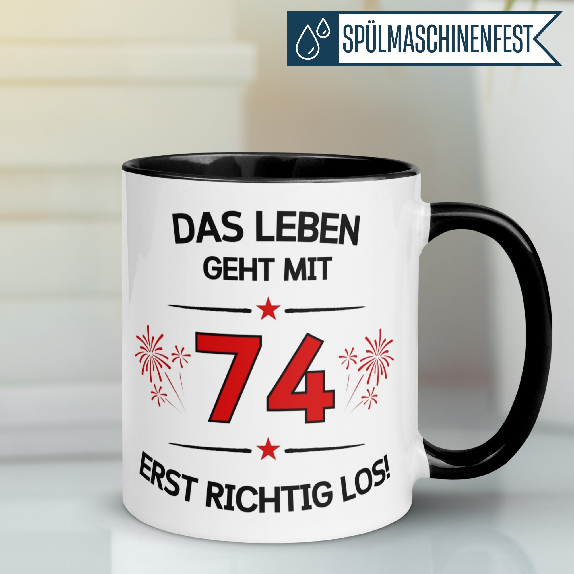 Tasse 74. Geburtstag Mann Frau – „Das Leben geht mit 74 erst Los“ – Geschenk zum Geburtstag Männer Frauen